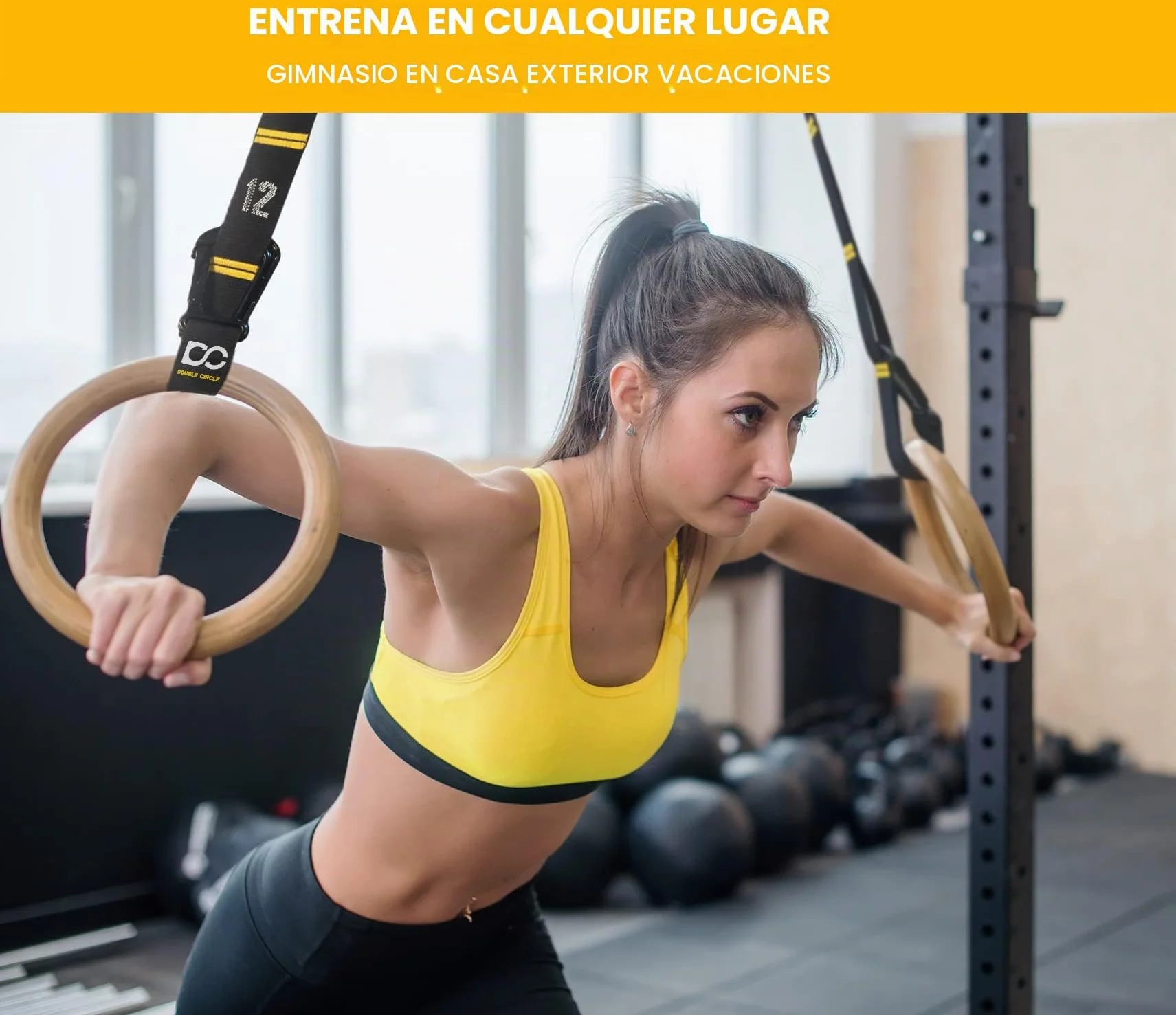 Anillos de Gimnasia de Madera Double Circle con Correas de Ajuste Rápido y Guía de Videos