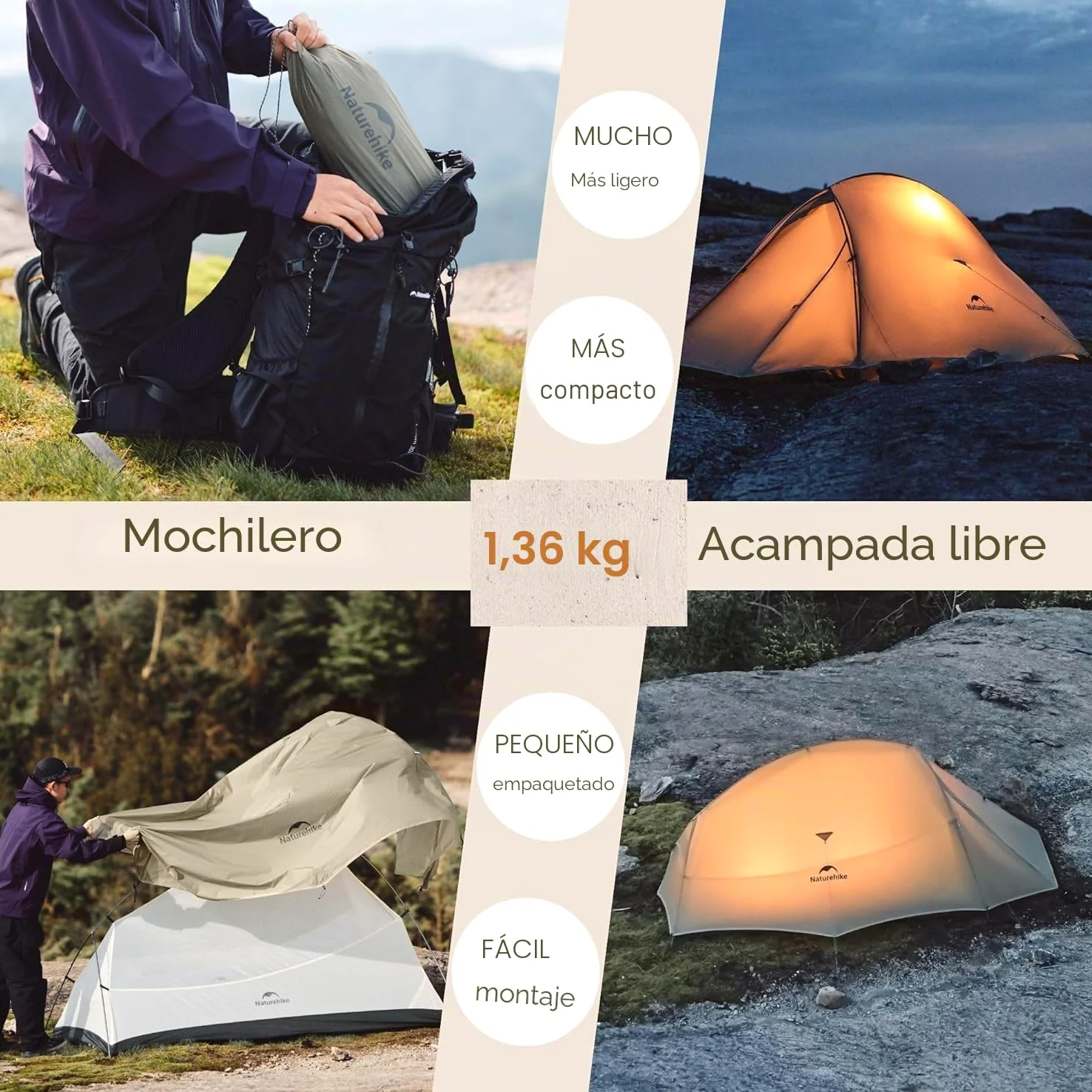 Naturehike Cloud Up Pro - Tienda de campaña ultraligera actualizada 2024, 1.75 kg (todos los accesorios incluidos), tienda de campaña doble para 2 personas, para ciclismo, camping, mochilero