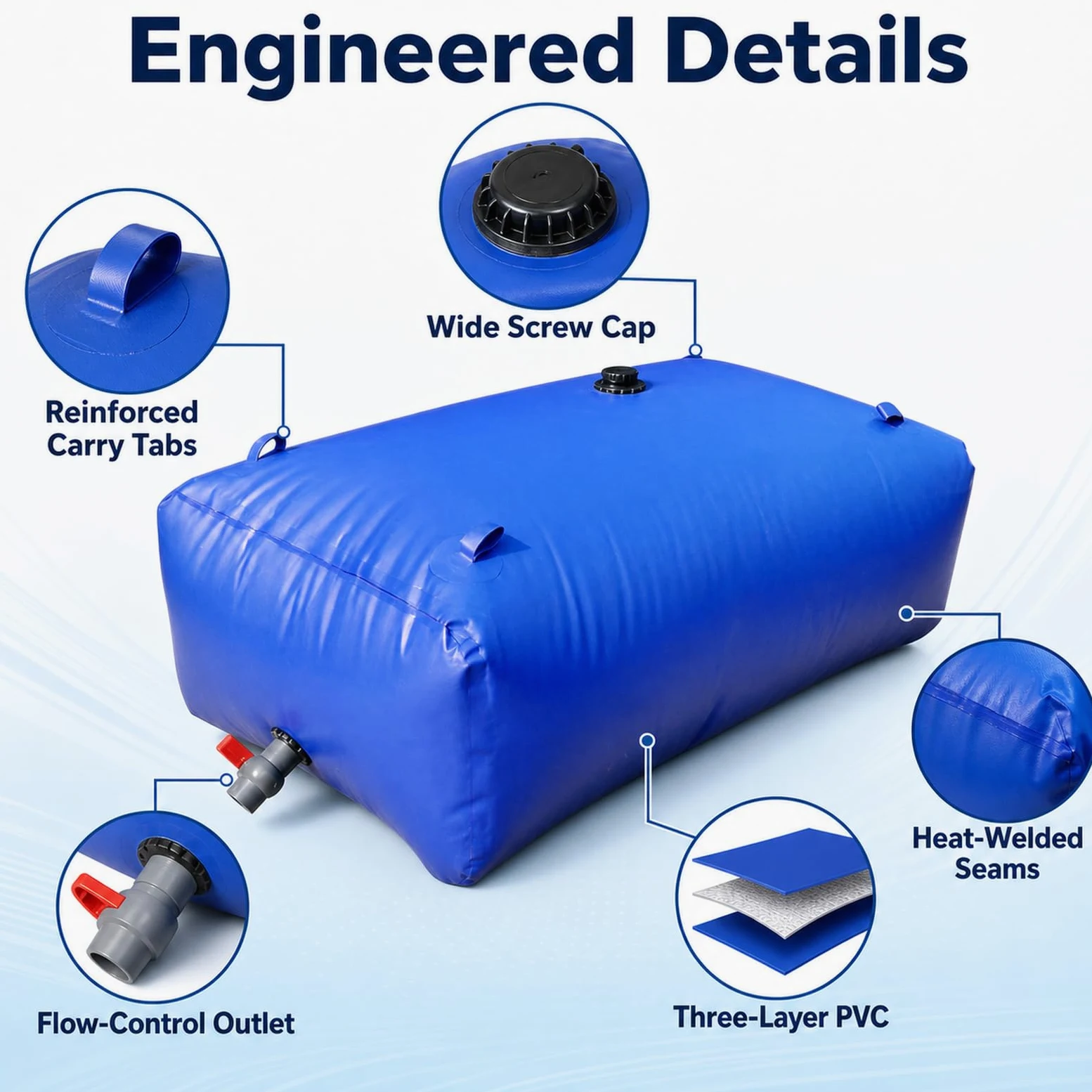 Tanque De Agua Plegable,DepóSito De Agua Plegable con Grifo,Contenedor De Agua PortáTil De Gran Capacidad,Costuras Reforzadas,para Transporte De LíQuidos para JardíN