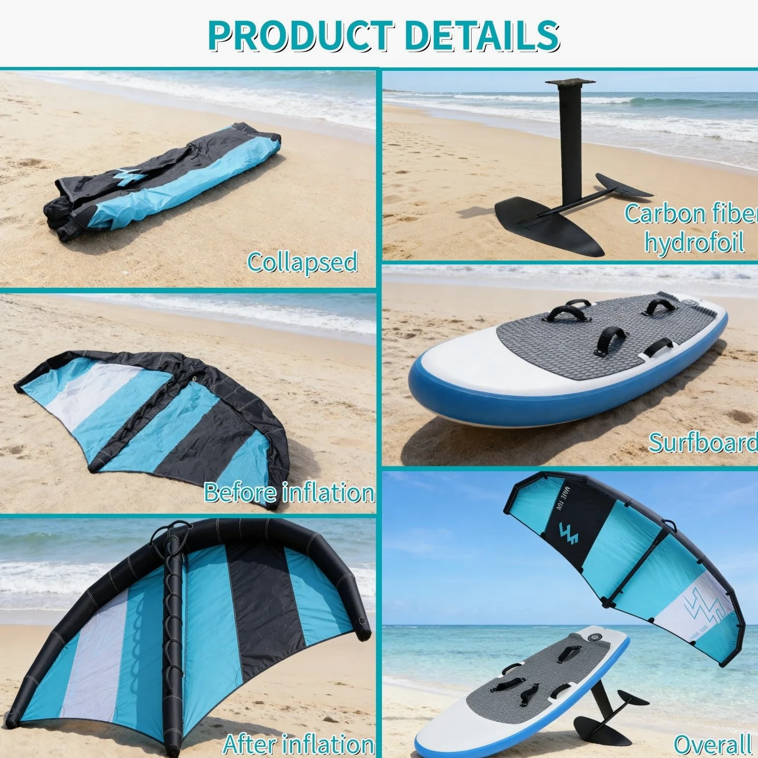 Combinación de Tabla hidroala Inflable y Wing Foil - 358x208 cm Wind Wingfoil, Kit Completo Listo para Usar para Deportes acuáticos, Kitesurf, Surf