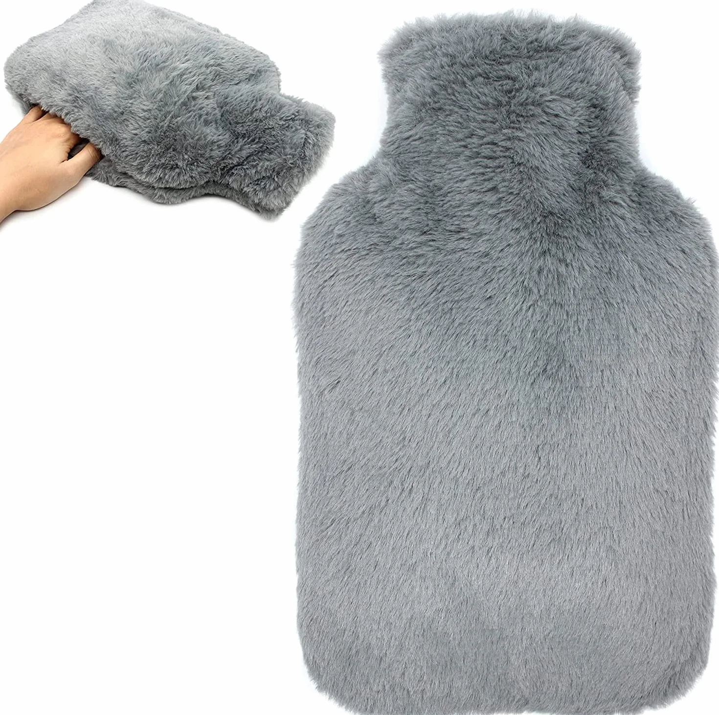 Bolsa de Agua Caliente de 2L Cokomono con Funda de Felpa Suave - Gris