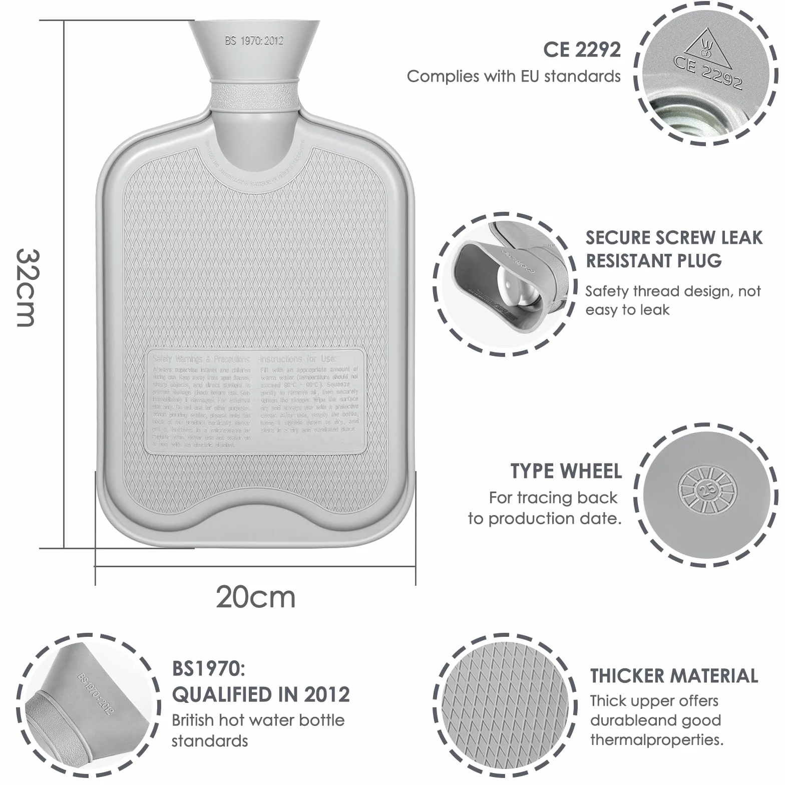 BOLEi Bolsa De Agua Caliente Con Funda 2L Gris