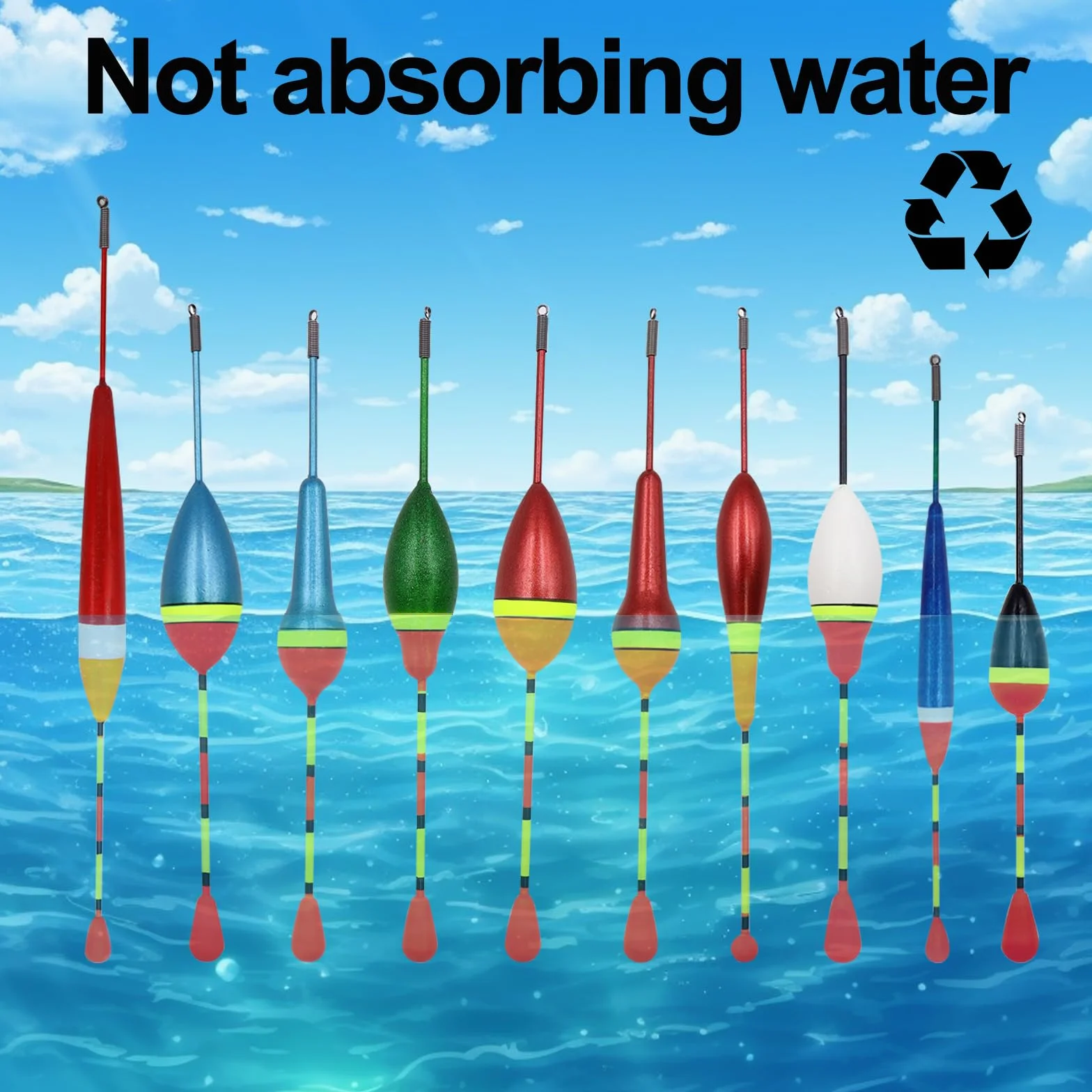 10 pcs Flotadores de Pesca de Mar con Plomos Pesca Boyas de Pesca de Diferentes Tamaños Bobbers para Pesca Nocturna en El Mar (0.6g/0.8g/1.2g/2.5g/3g/4.5g)