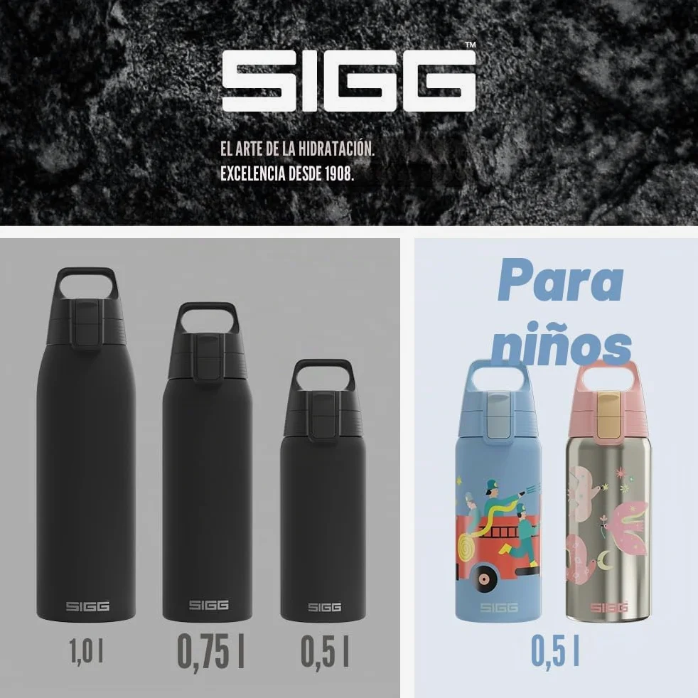 SIGG - Borraccia Termica - Shield Therm One Nero - Adatta alle bevande gassate - Ermetica - Lavabile in lavastoviglie - Senza BPA - 90% acciaio inox riciclato - Nero - 1 L