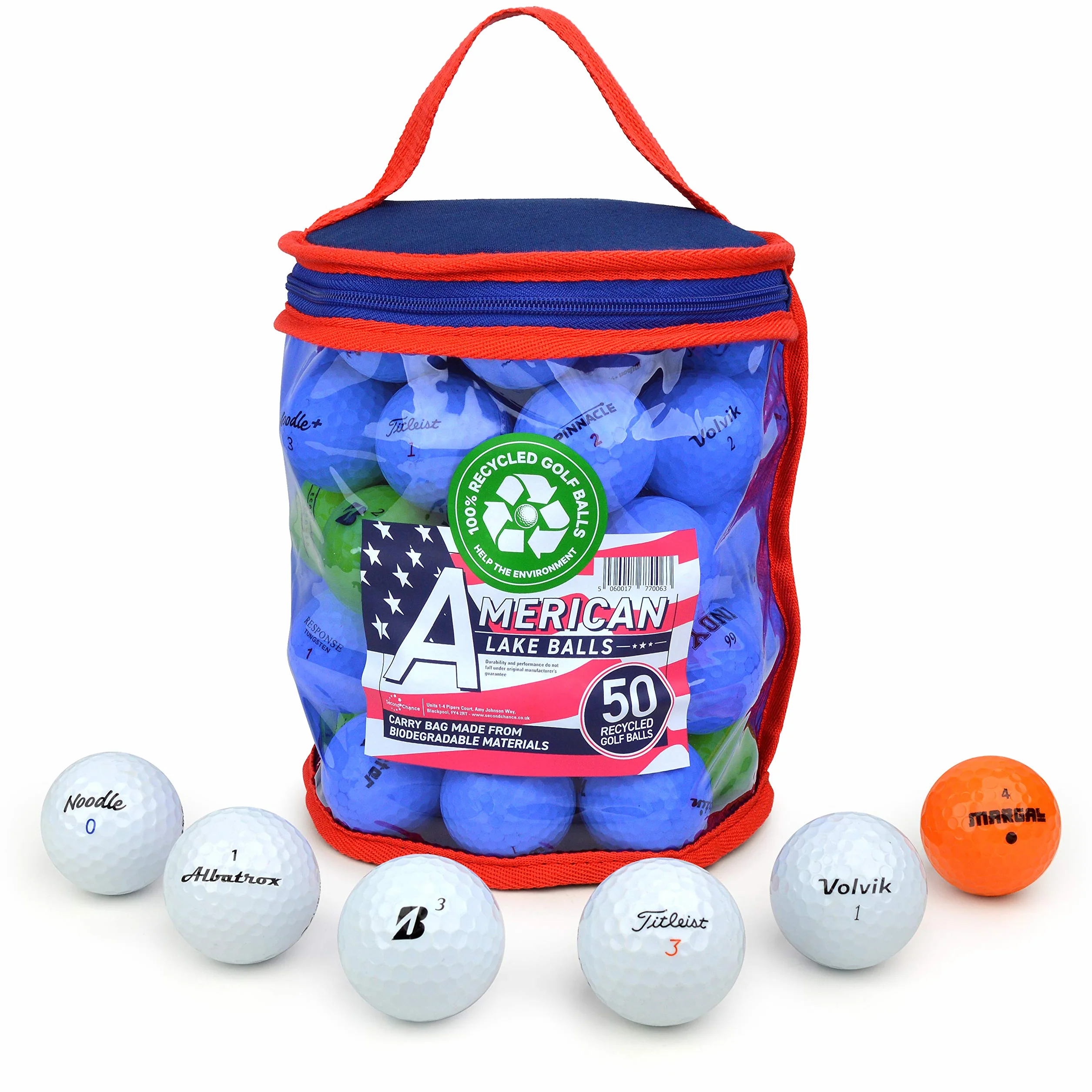 Second Chance Lake - Pelotas de Golf con Bolsa de Transporte Reutilizable – Elija 25, 36, 50 o 100 Pelotas de Golf, lakeball