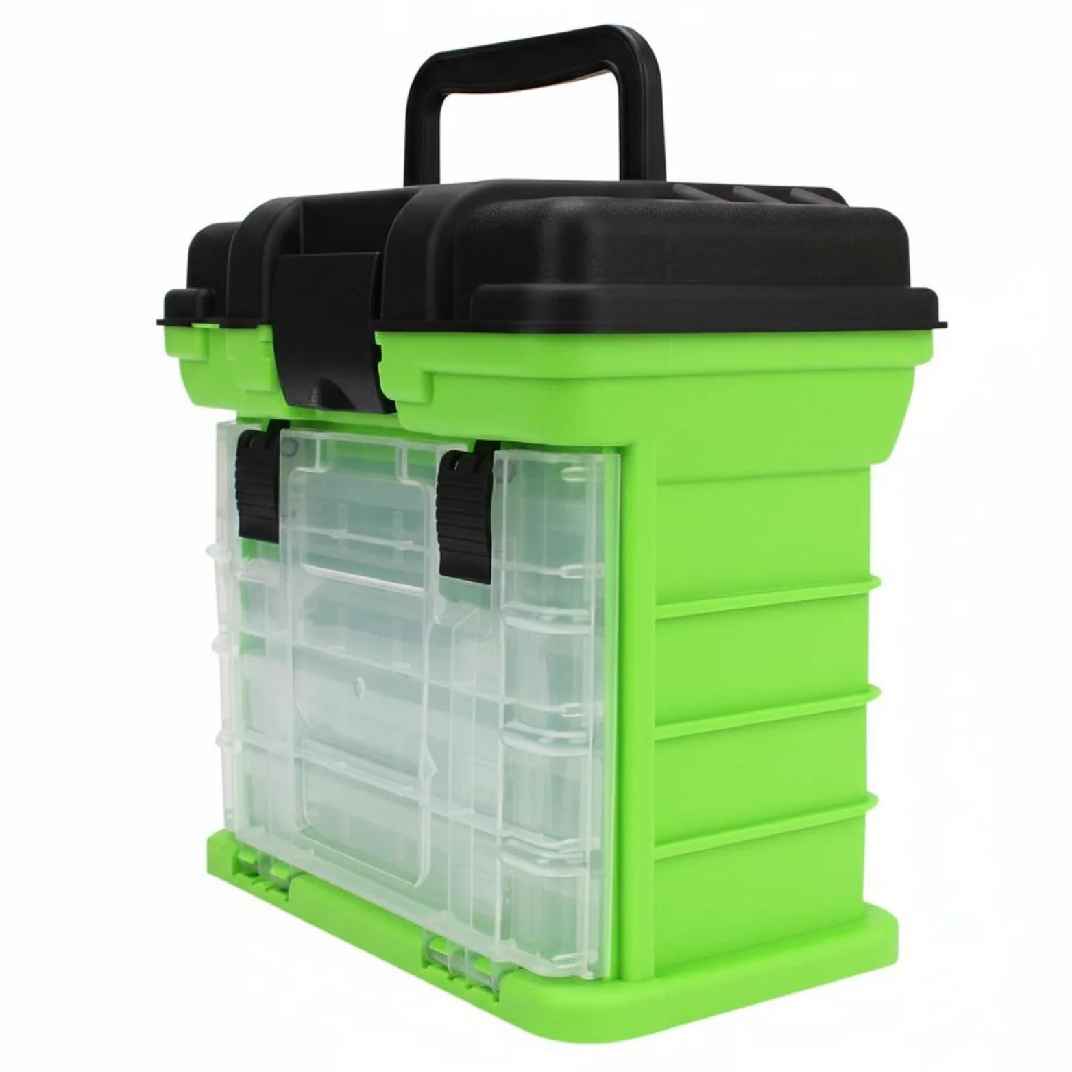 predolo Contenedor de Pesca Caja de Aparejos Organizador Estuche Portátil Almacenamiento Distribución Interna con Múltiples Bandejas y Cajones para Equipo, Verde