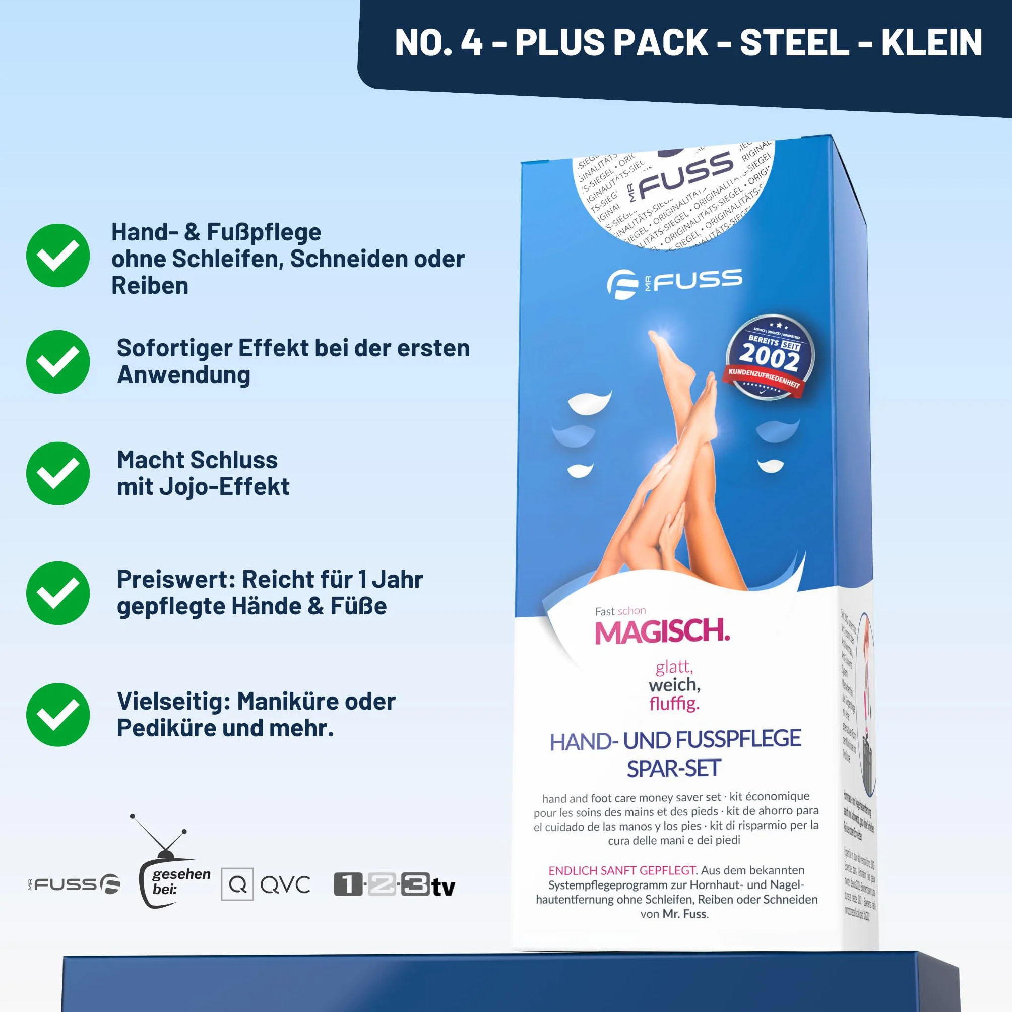 Mr. Fuss Removedor de Callos Solution No. 4 Plus Pack Steel Quitar Durezas Sistema de 3 Partes Eliminación Callosidad Cutícula