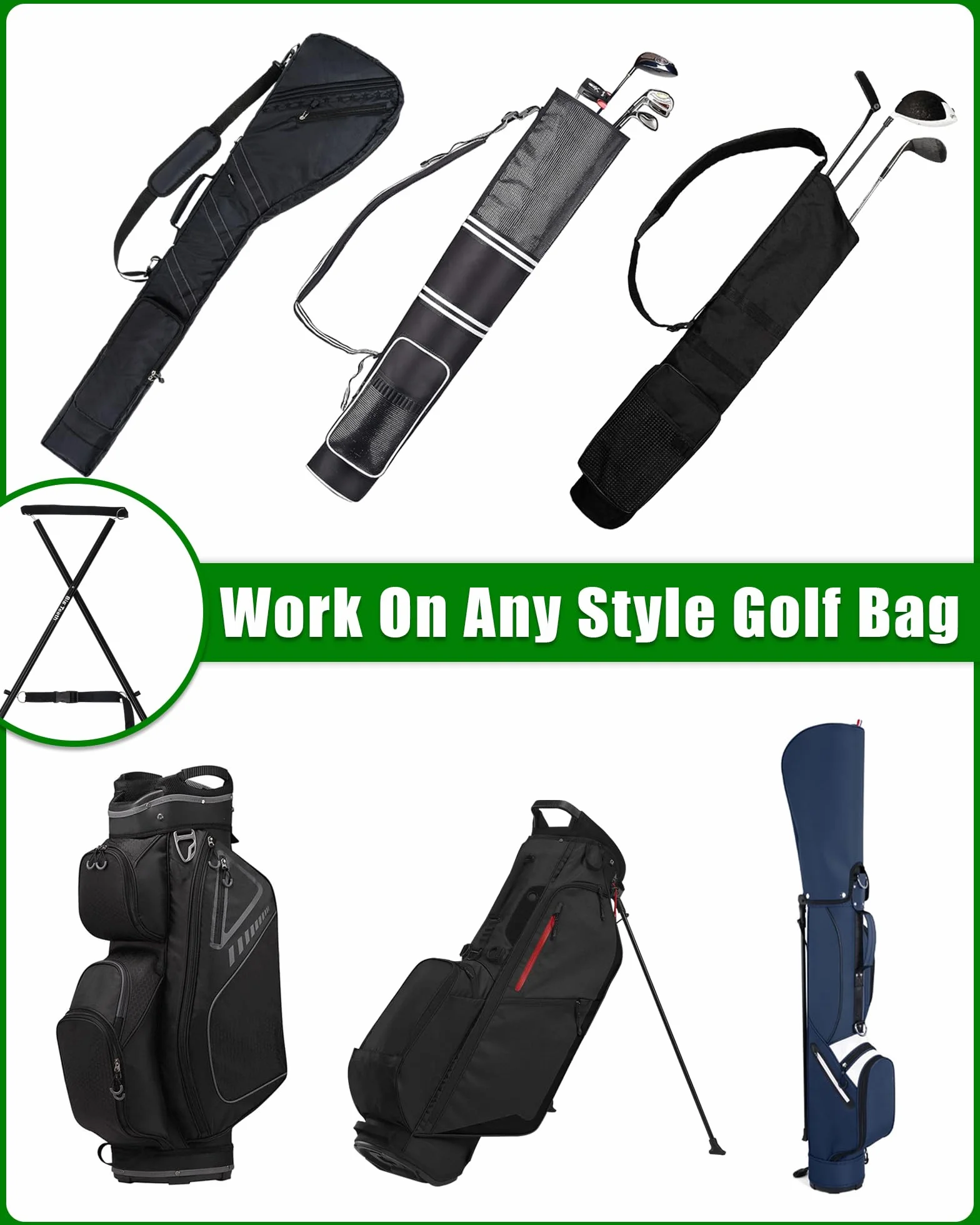 Soporte para bolsa de golf para carrito, plegable, ligero, negro