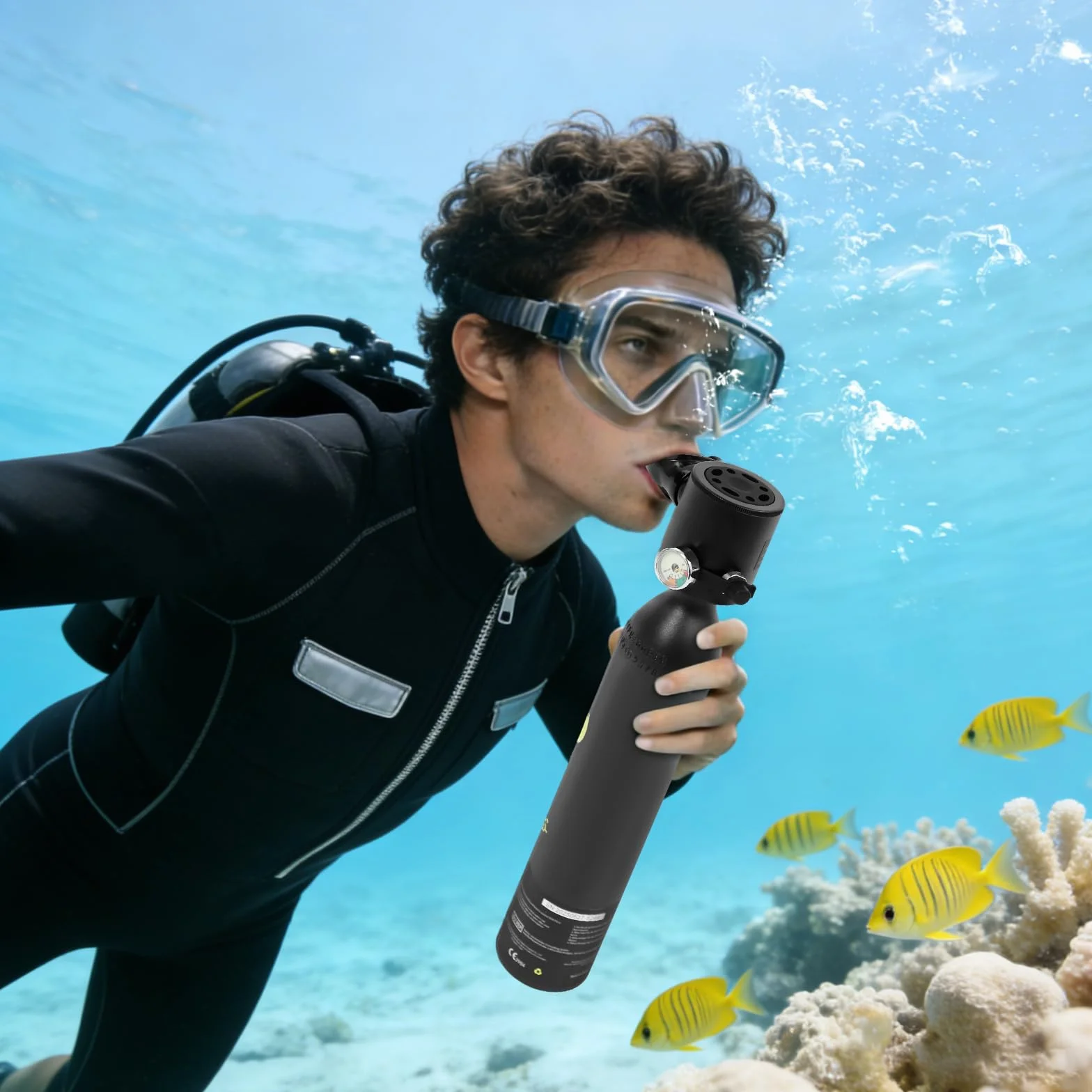 Mini botella de buceo de 0,5 l, pequeña botella de oxígeno sumergible con bomba de mano de alta presión, botella de buceo portátil, reutilizable, para esnórquel, rescate de agua, ayuda respiratoria de