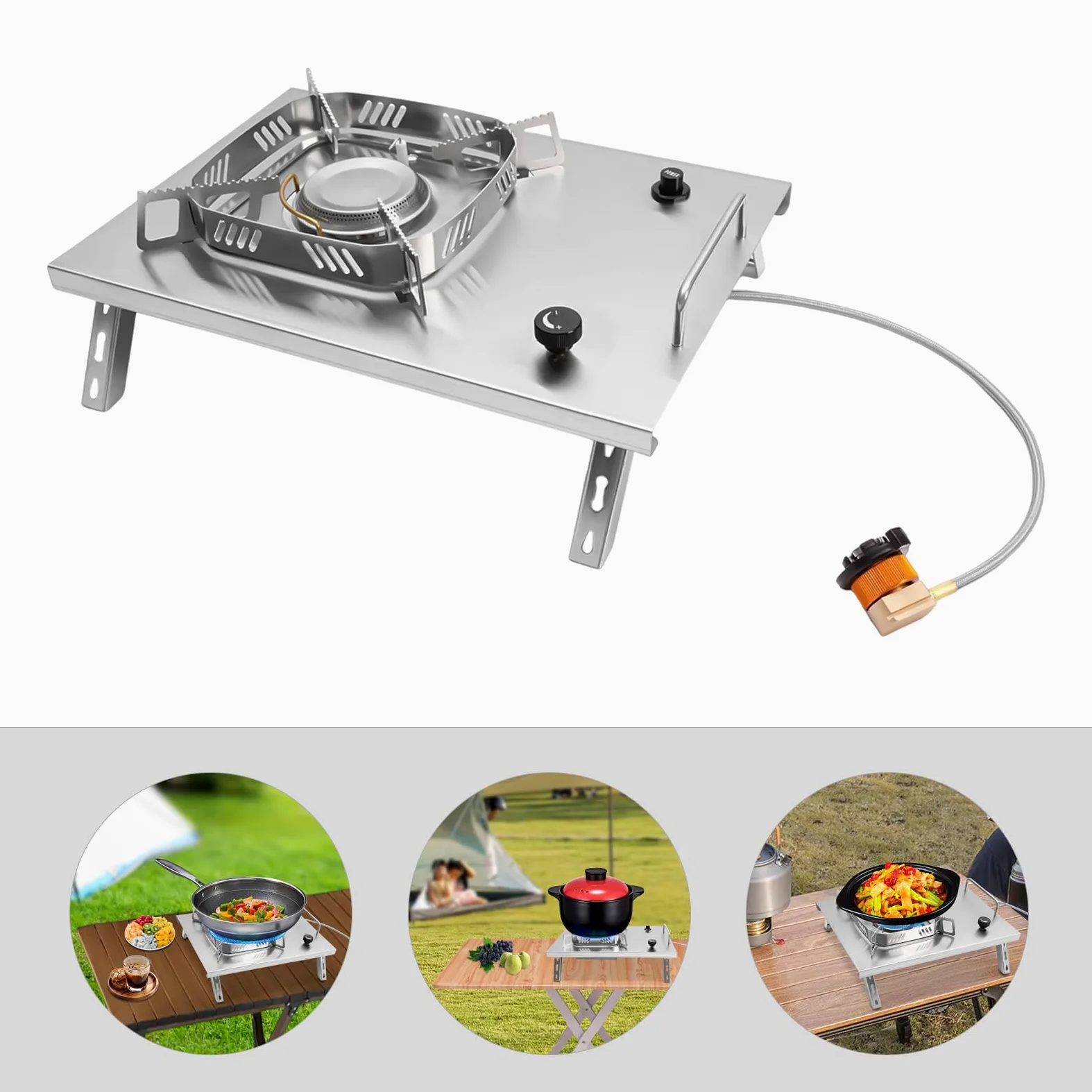 Hornillo de camping de gas plegable de 2600 W, hornillo de gas portátil con encendido piezoeléctrico, resistente al viento, quemador ajustable, incluye bolsa portátil para pícnic al aire libre,