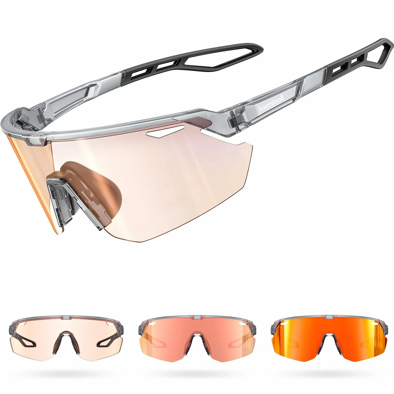 Lamicall Fotocromáticas Gafas Sol Ciclismo Hombre, Gafas de Sol Deportivas | 3S Fotocromática, 28g Ultraligero-TR90, UV400 Protección, Almohadilla Nasal Ajustable, Gafas para Pesca/Running/Senderismo