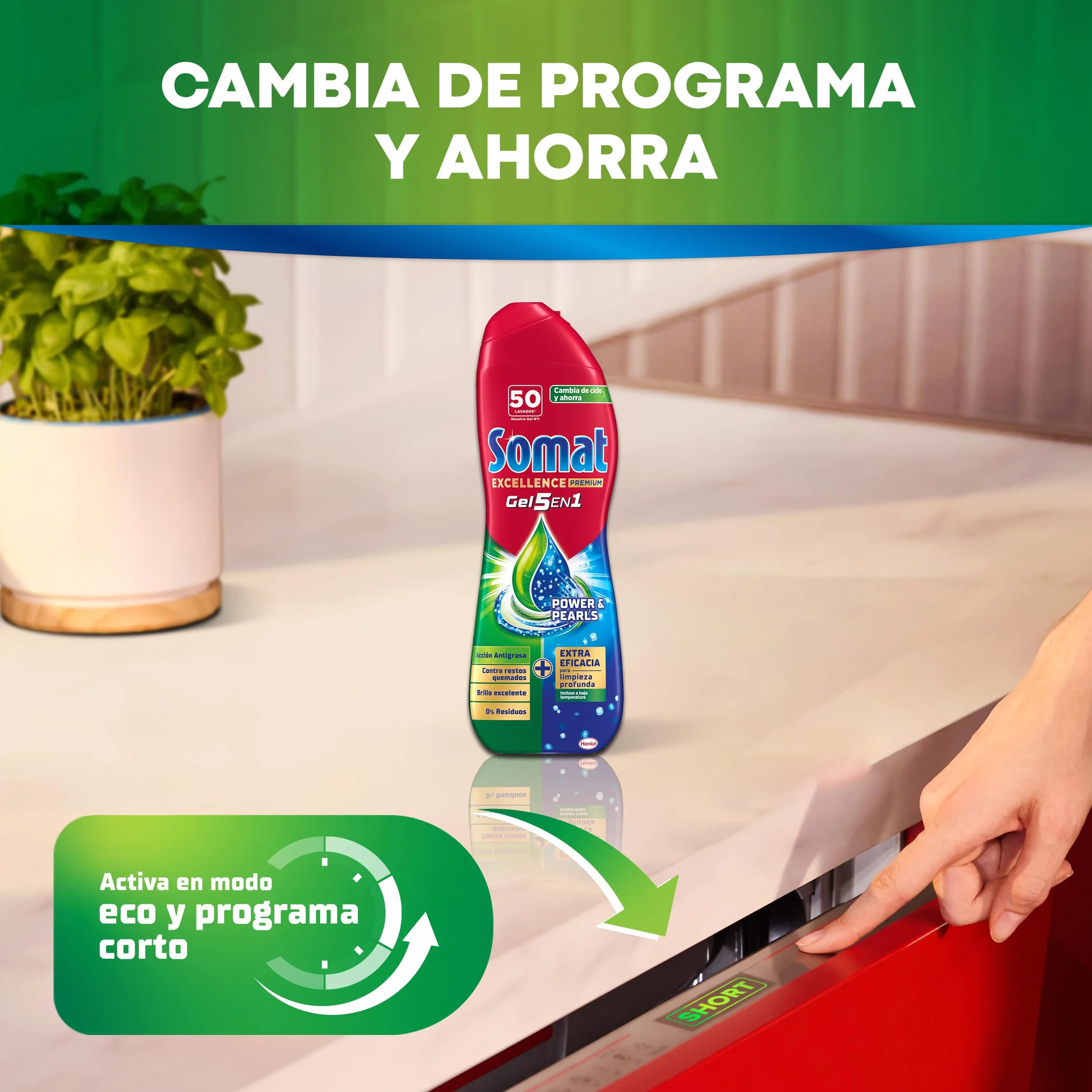Somat Excellence Gel Anti-Grasa 70 lavados, detergente lavavajillas desengrasante líquido