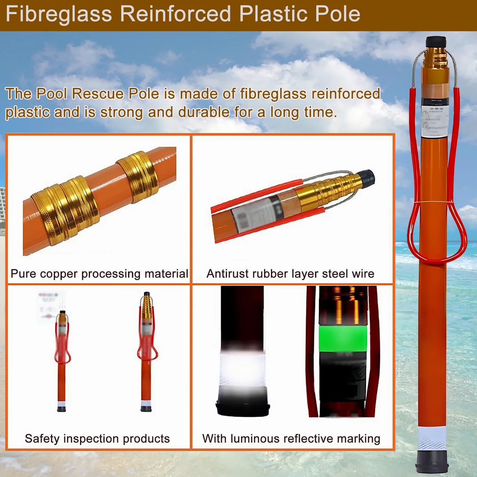 Gancho telescópico ajustable de rescate de emergencia para seguridad en la piscina, mayor alcance y durabilidad para adultos y niños