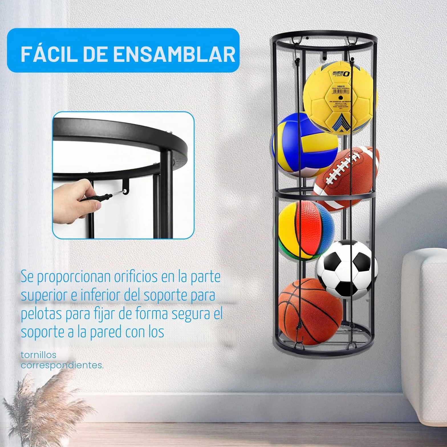 Rack Vertical de balones de 2 Niveles con Ruedas, Estante de Almacenamiento de balones Deportivos, Organizador de Almacenamiento de balones Deportivos para Garaje Que Ahorra Espacio