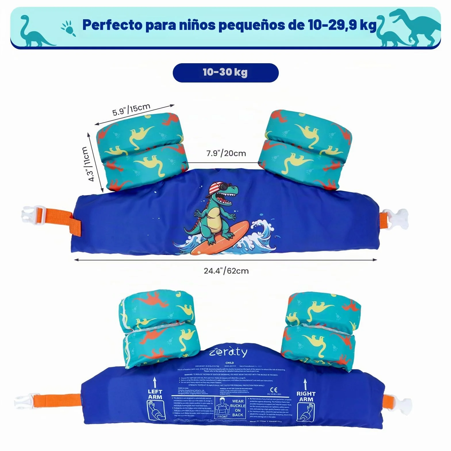Zeraty Chaleco de natación Infantil Niños Flotadores Los niños nadan Brazo Banda con arnés de Hombro Brazo Alas, Natación Ayudas Chaqueta para 20-50 lbs/2-6 años de Edad Niños/Niñas