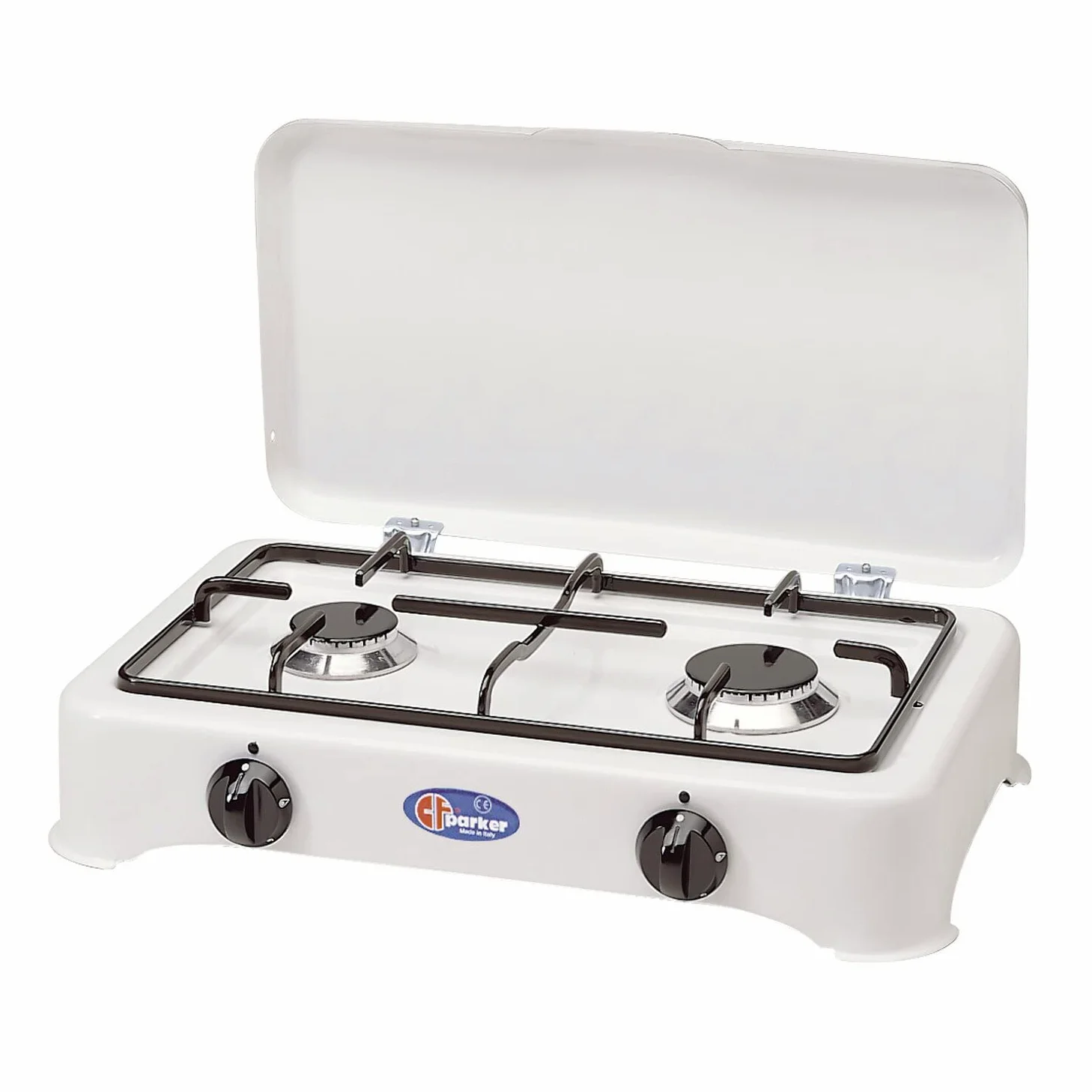 Parker - Hornillo de Gas (2 Fuegos, esmaltado, 50 mbar), Color Blanco