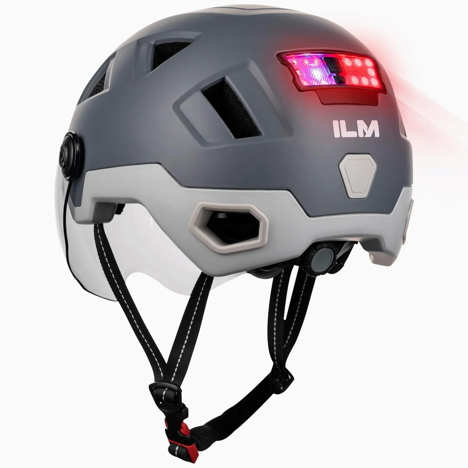 ILM Casco Patinete Electrico Adulto Casco Bicicleta Homologado NTA-8776 CPSC CE con Luz LED Intermitentes & Freno con Visera para Hombre Mujer Modelo E3-12LS,Gris,XXL
