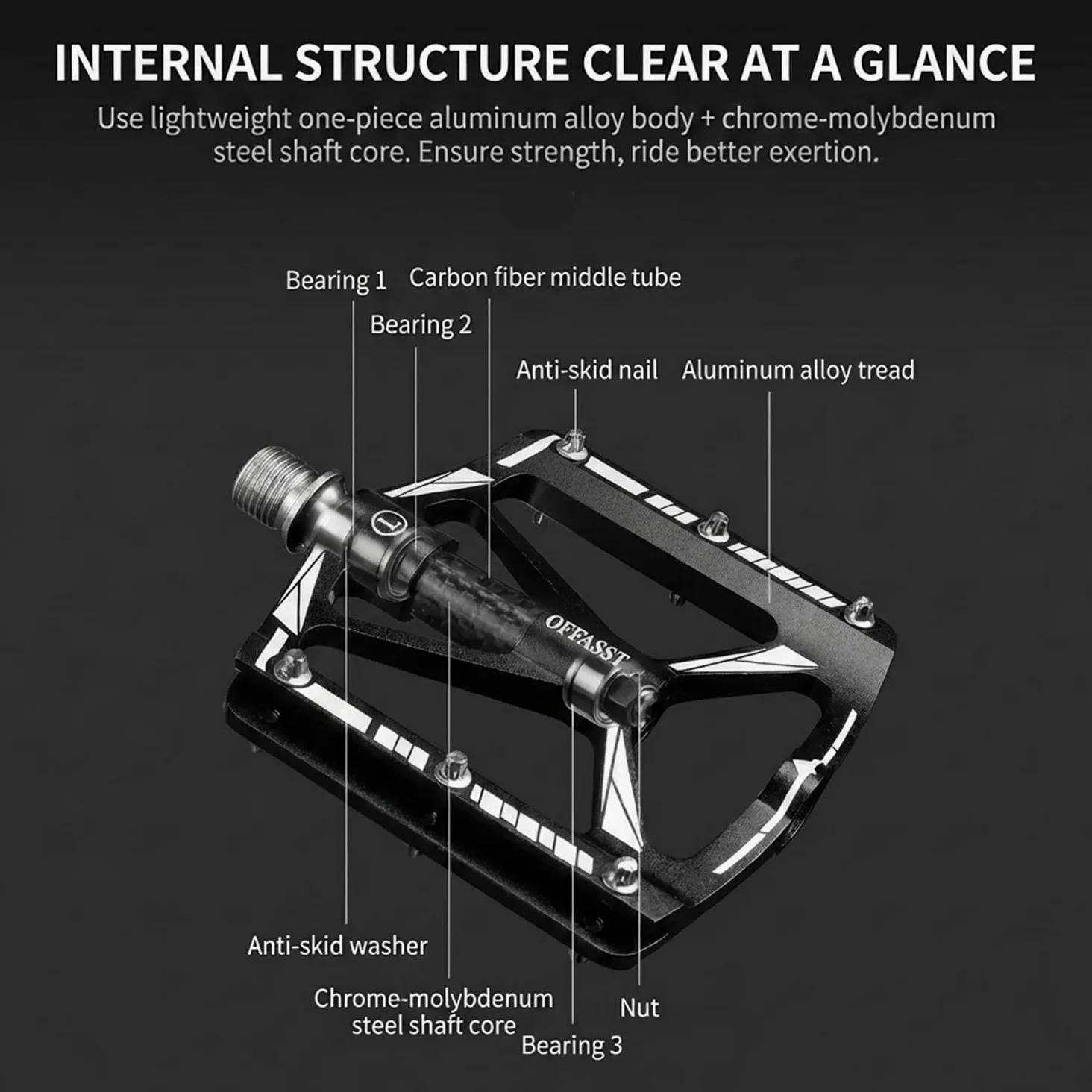 Pedales de bicicleta de montaña de carbono ultralichte 283 g, 3 rodamientos CNC de aluminio con tubo interior de carbono y eje Cr-Mo - 9/16" MTB/Road Bike Plataforma, 6 pines de acero