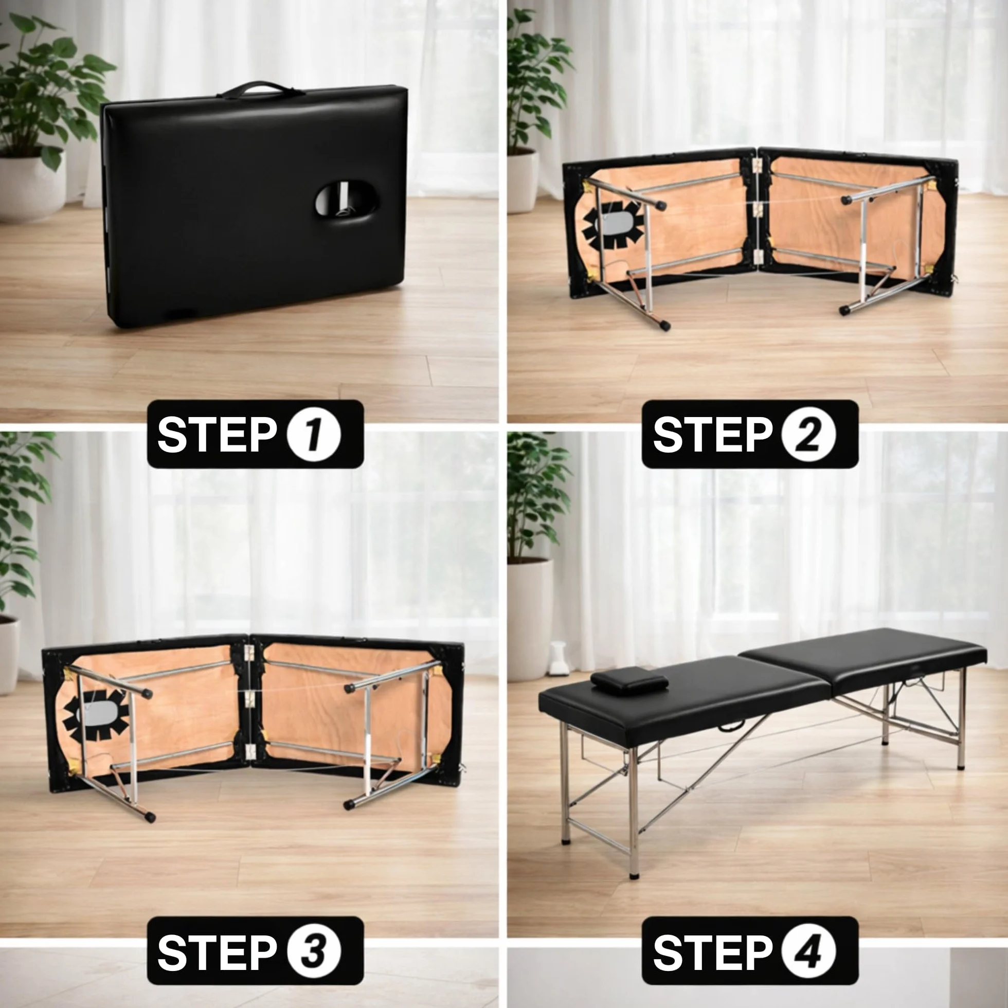 Mesa de masaje plegable profesional Maya de 2 planos, aluminio negro
