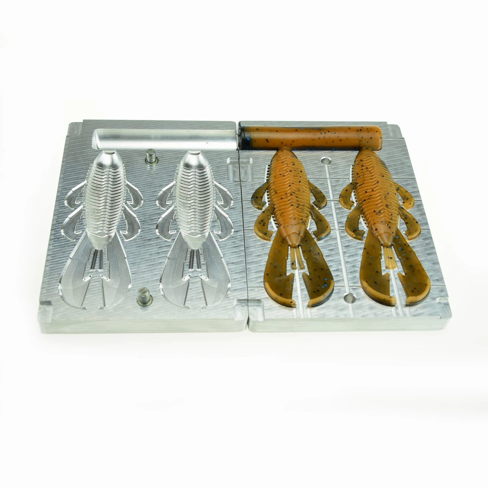 Molde de plástico suave para hacer señuelos de inyección, señuelos de pesca, dos cavidades Bandito Bug 4 pulgadas (aluminio)