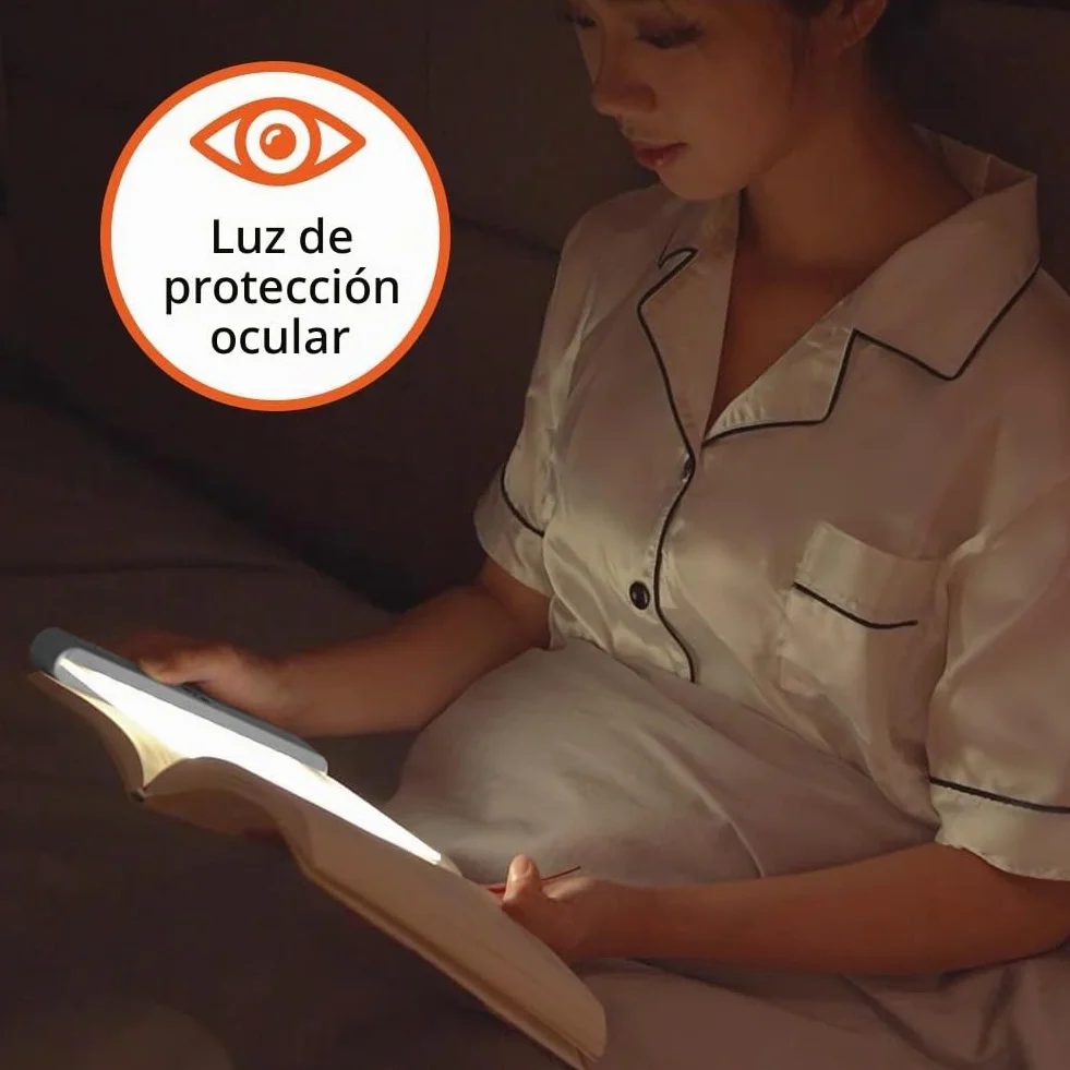 Luz Plana para Libros LED Recargable, 3 Colores Protección Ocular Ajustable, Blanco
