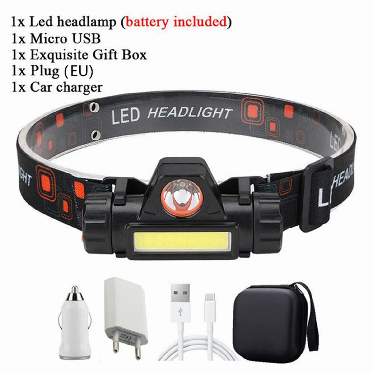 Linterna frontal resistente al agua LED COB luz de trabajo 2 modos de luz con imán USB faro batería integrada traje para pesca, camping, etc