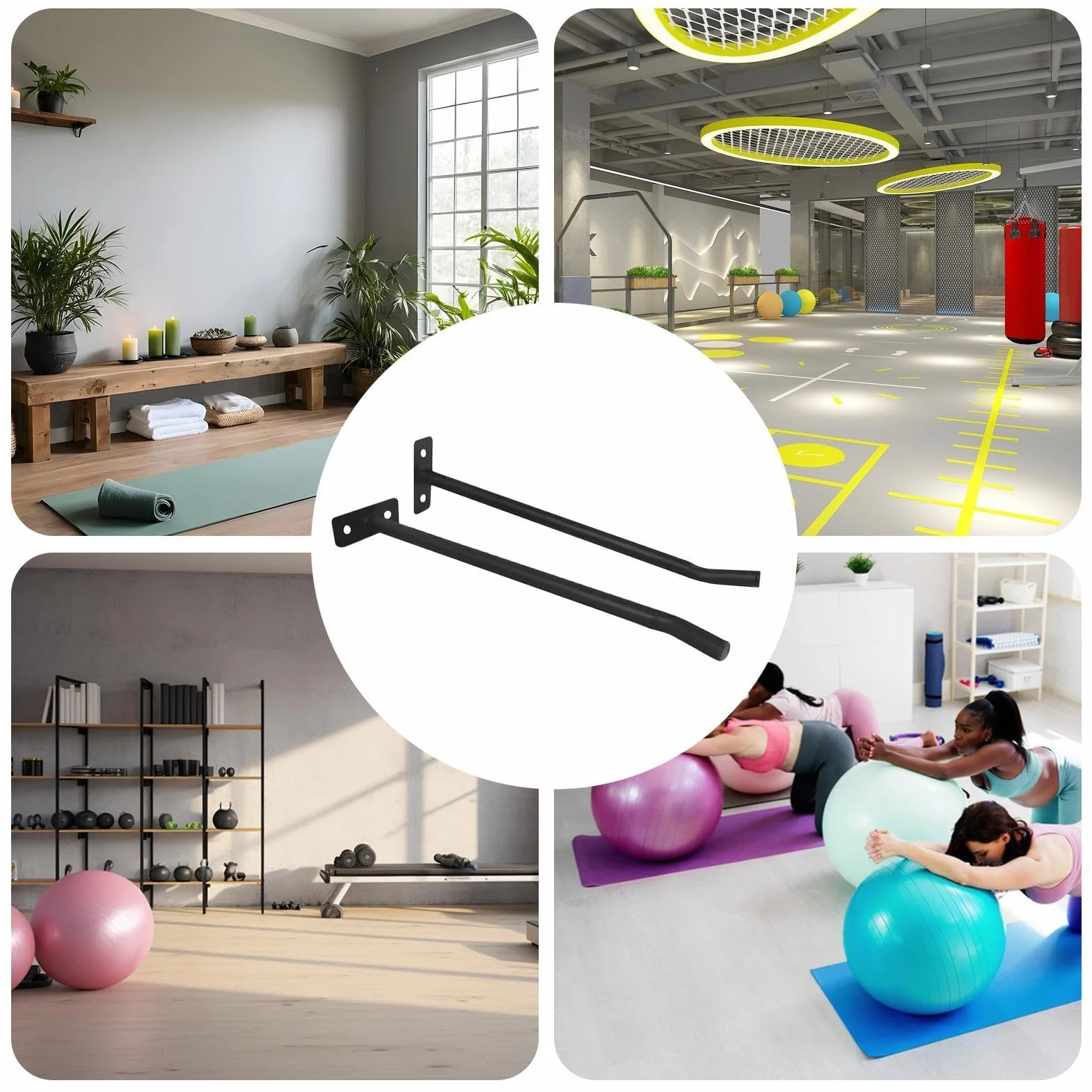 Soporte de bola de yoga, soporte de pared de bola de yoga - 2 paquete de estabilidad de la pared Bola de pelota - Organizador de almacenamiento de equipos, accesorios para el gimnasio del gimnasio par