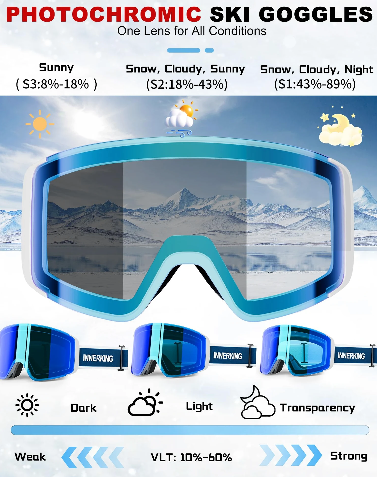 WUVB6015 - Gafas de esquí aprobadas por SGS, para nieve, snowboard, invierno, antiniebla, para adultos, jóvenes, hombres y mujeres