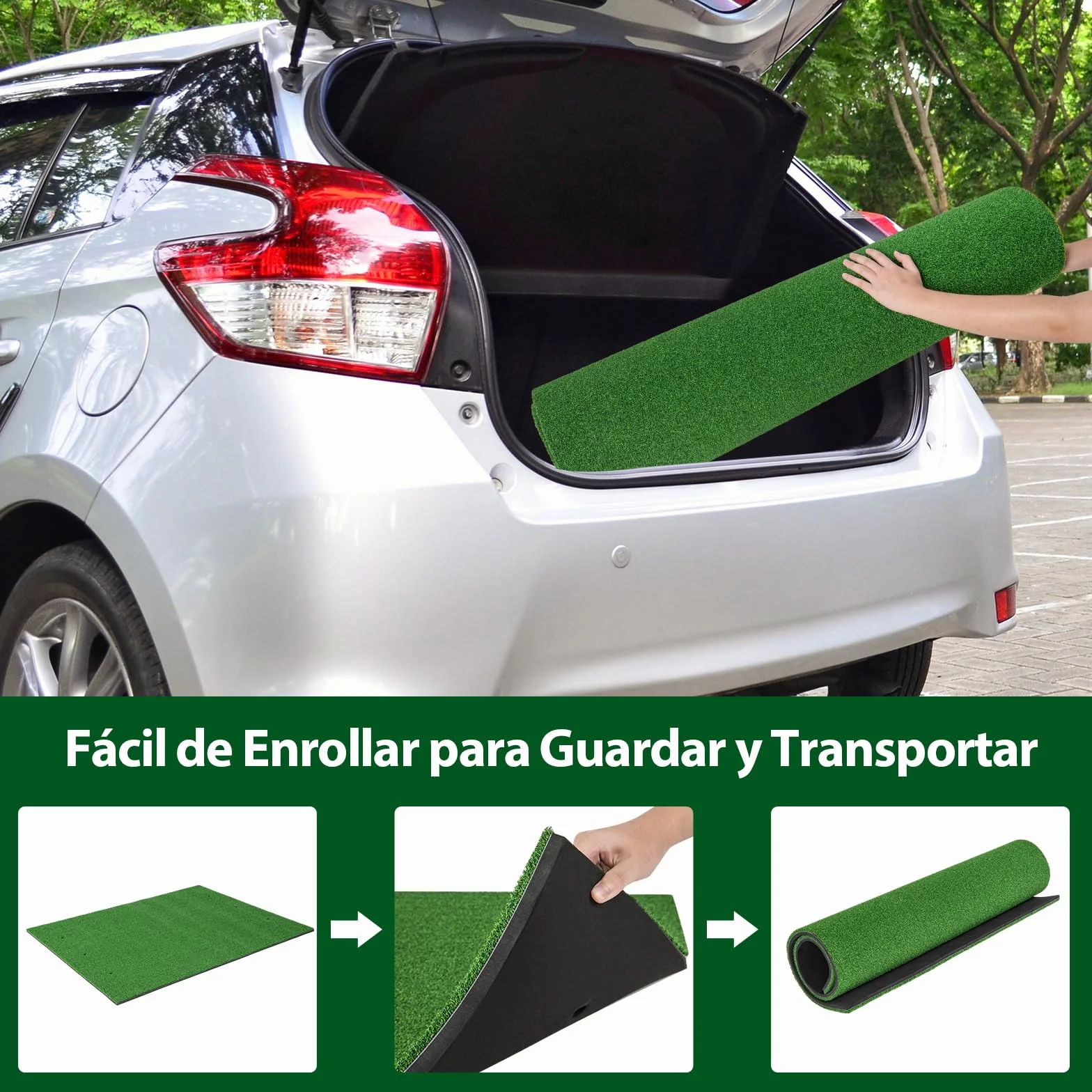 GYMAX Alfombrilla de Golf para Golpear Pelotas, Tapete de Césped Artificial para Práctica de Golf Interior y Exterior con 2 Tees de Goma y 2 Palos de Alineación