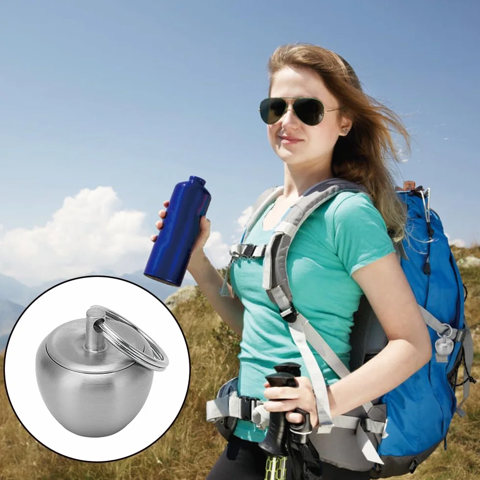 Pastillero Llavero de Acero Inoxidable, Mini Cápsula Impermeable para Viajes y Camping