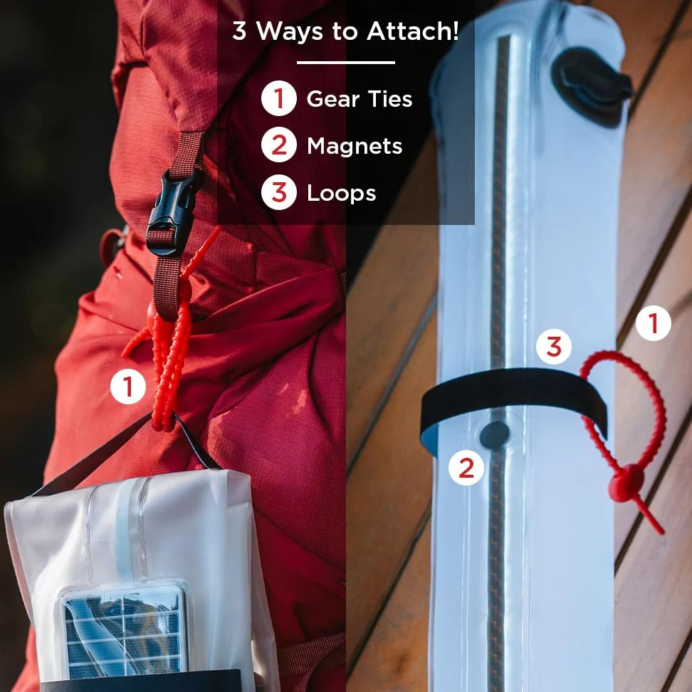 Luminaid Cargador de teléfono de haz solar de 200 lúmenes, color blanco frío o rojo, 5 ajustes de luz, incluyendo intermitente, 50 horas de tiempo máximo de funcionamiento, recargable a través de