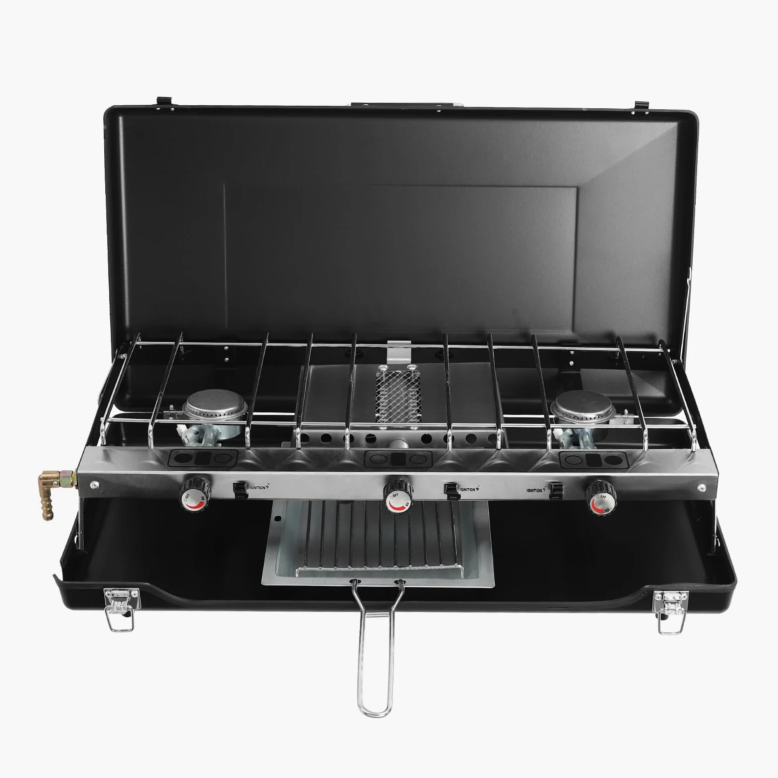 Cocina de gas portátil de 3 llamas, hornillo de gas para camping, estufa de gas portátil con encendido piezoeléctrico, estufa de camping portátil para camping, barbacoas, fiestas