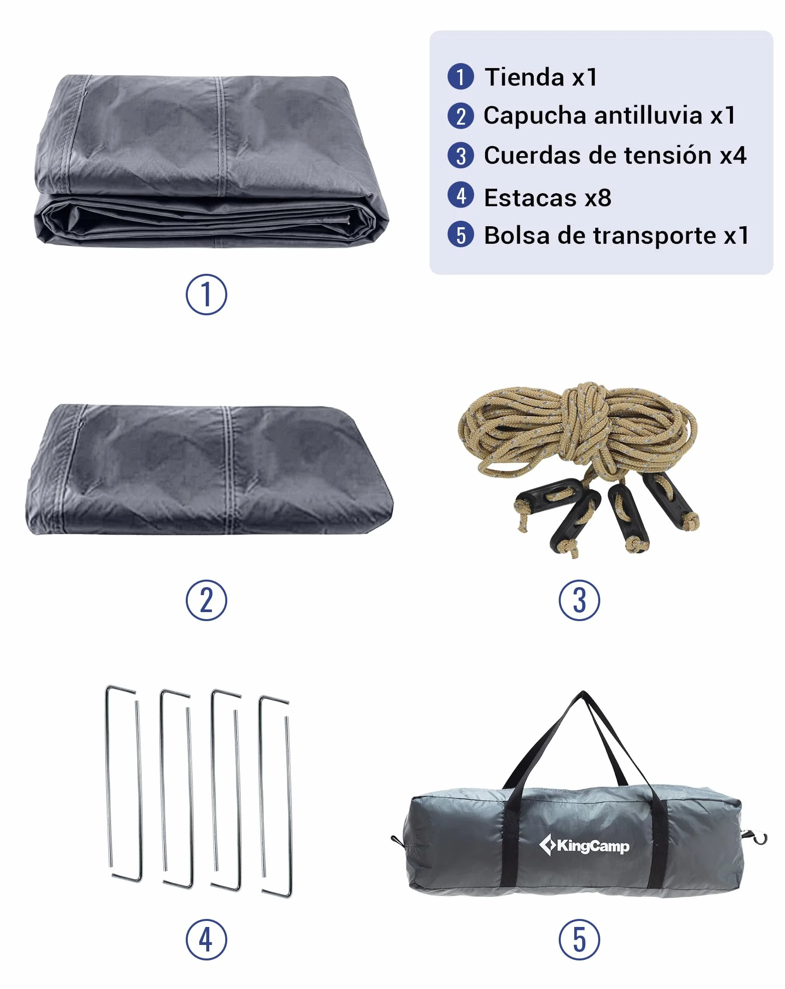 KingCamp Tienda de Campaña 2-3 Personas Impermeable 3000mm Ultraligera 210x180x130cm