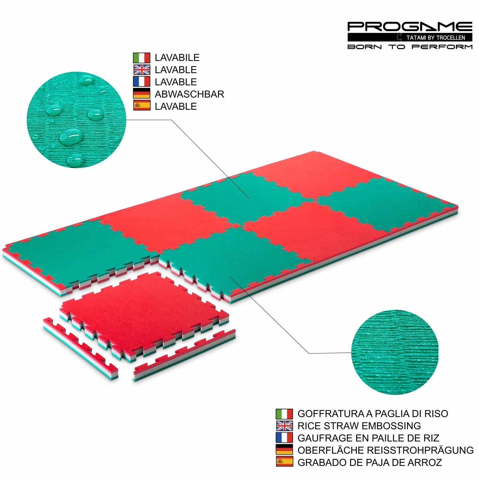 Pro Game Kit 8 Piezas Tatami Puzzle 4cm Performance-Home Verde/Rojo 50x50 cm Tatami 4cm, Tatami Judo