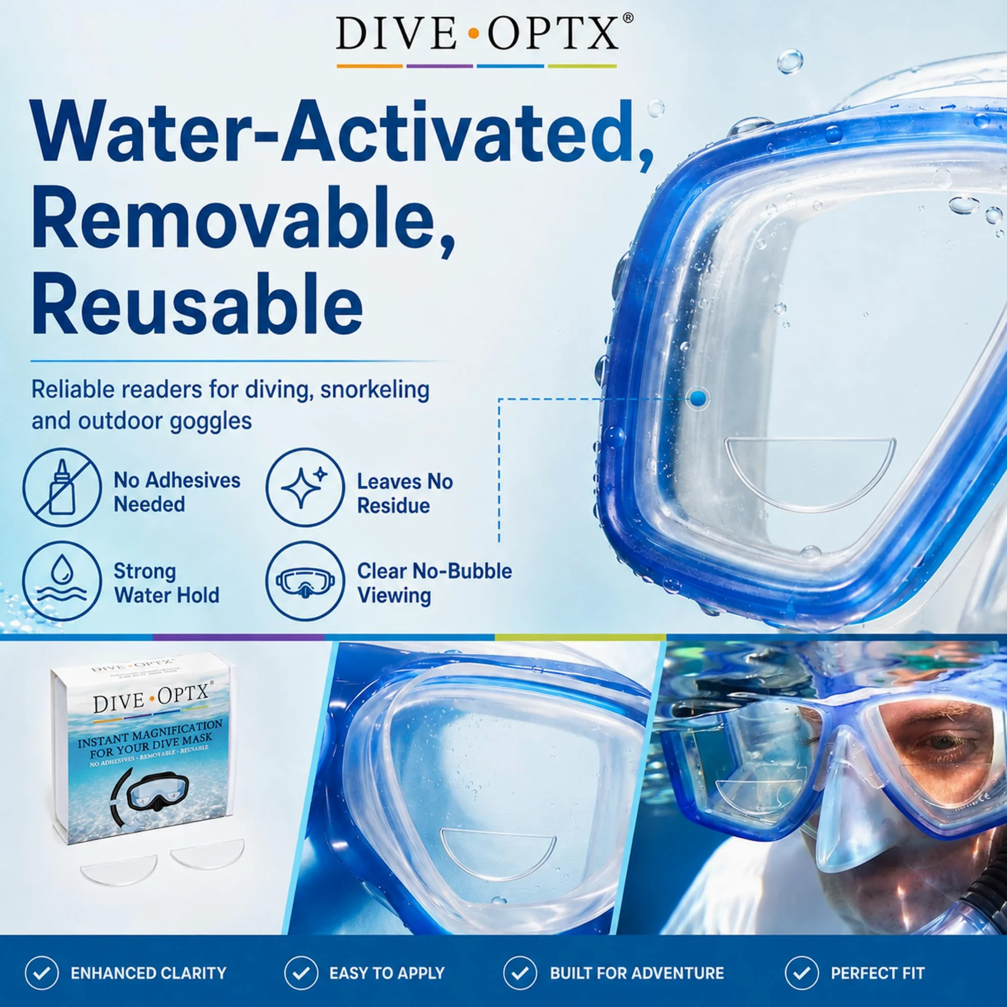 Calabria Hydrotac Dive OPTX - Lentes bifocales adhesivas para máscaras de buceo y gafas de buceo, activadas por agua, lectores reutilizables, Diameter: 1.6 Inches
