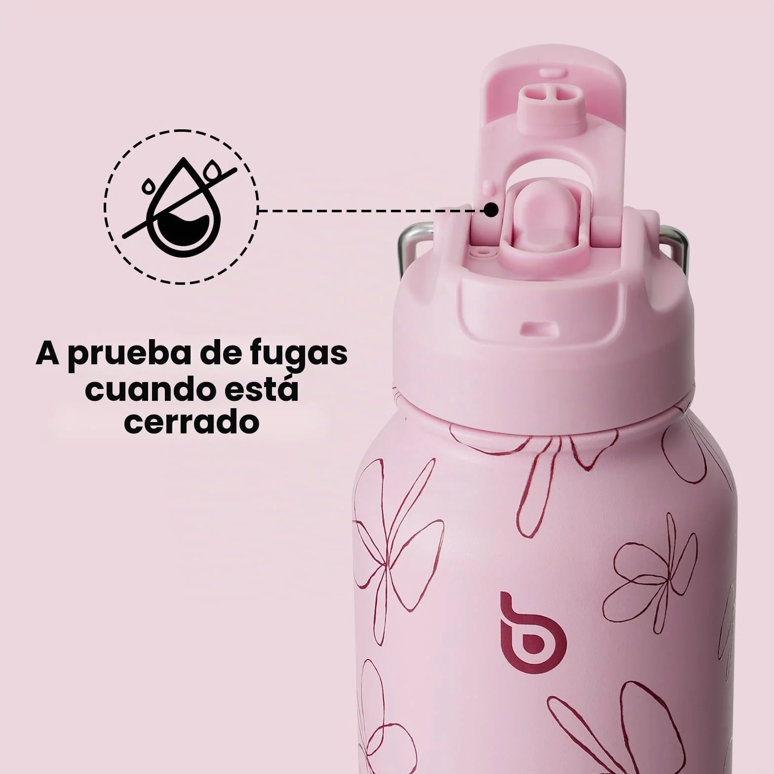 BOTTLE BOTTLE Botella isotérmica con pastillero, 900 ml, botella deportiva de acero inoxidable para exteriores, senderismo, flor rosa