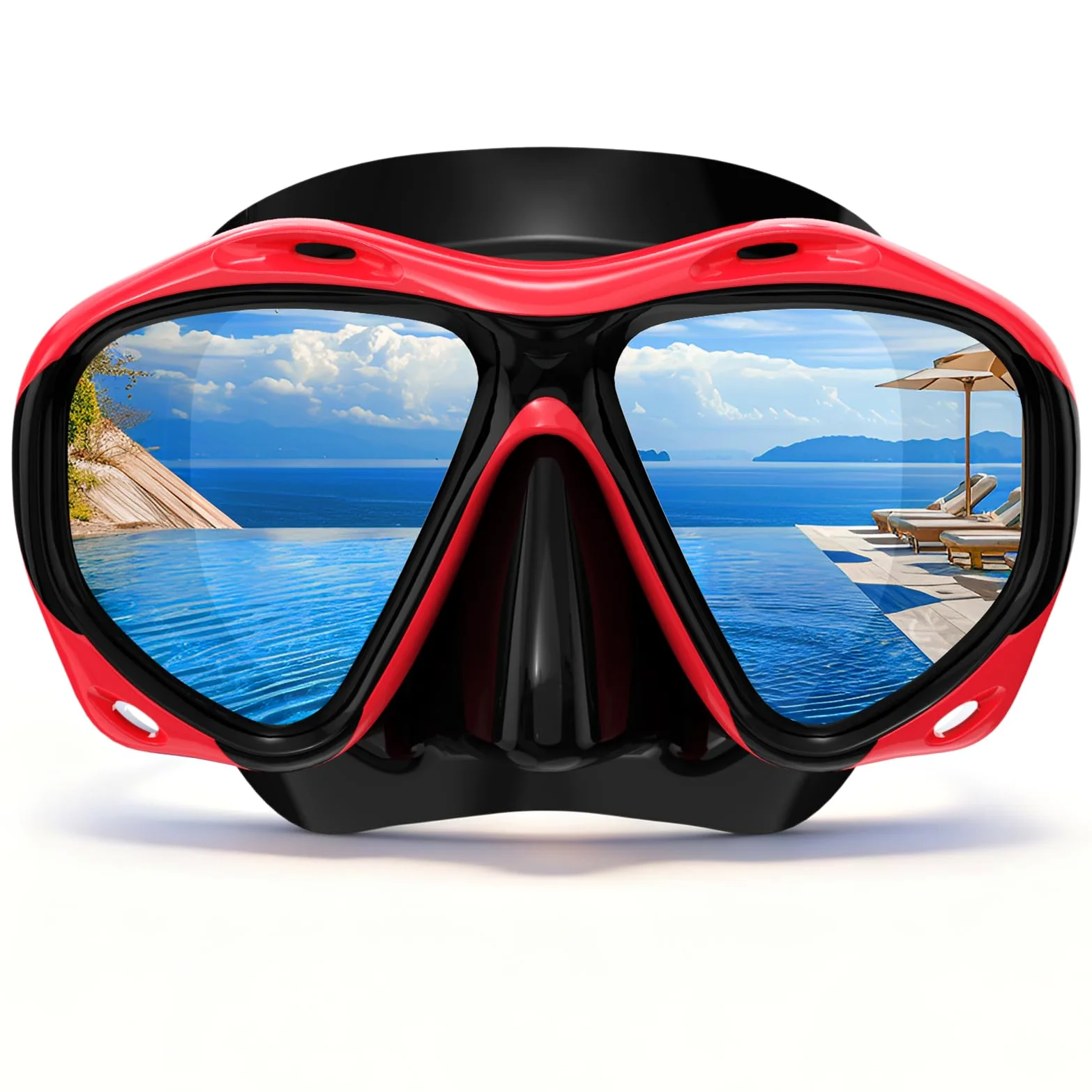 Máscara de Buceo para Adultos, antiempañamiento, Gafas de Buceo, Color Rojo