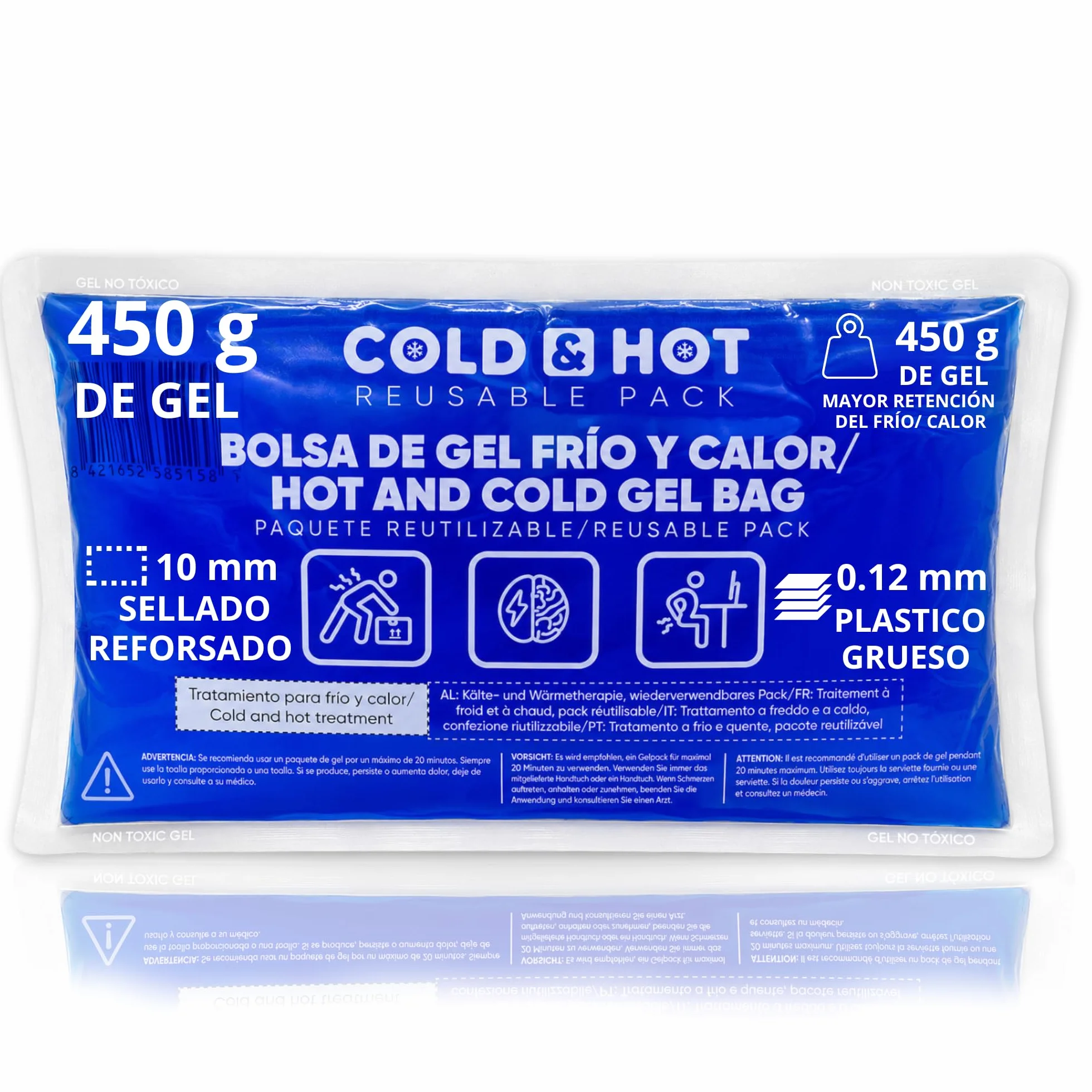 Bolsa de Gel Frío/Calor Reutilizable 26x15 cm - Multifuncional para Terapias, Dolor Muscular y Lesiones