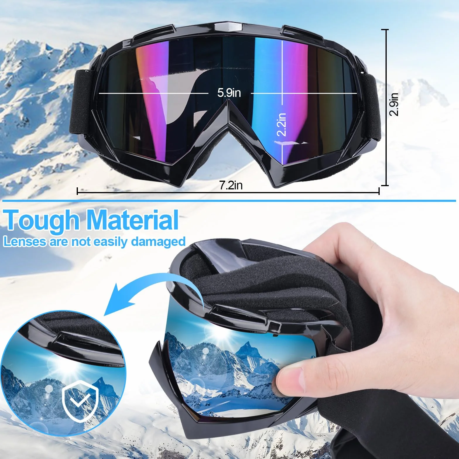 Gafas de Sol Esquí Máscara Gafas Esqui Gafas de Motocross con Protección UV para Snowboard Esquí, Skating y Otros Deportes de Nieve para Hombres/Mujeres/Jóvenes