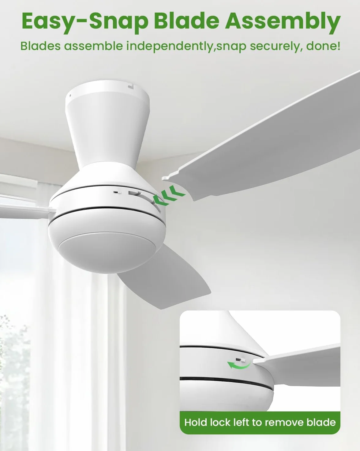 Airwit Ventilador de Techo 106cm con Luz LED Regulable, 3 Aspas, Silencioso, Mando, 6 Velocidades, Blanco