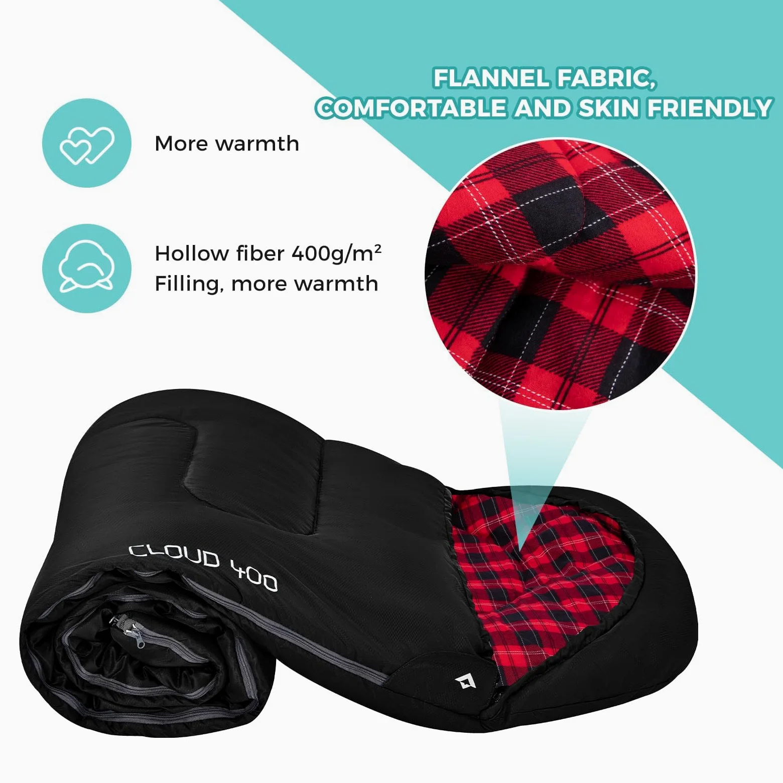 KingCamp for Adults, Winter | Flannel Lined Cold Weather 4 Season Sleeping Bag Sacos de Dormir Grandes y Altos, Ligeros, Resistentes al Agua para Camping, mochileros, Senderismo, Color Negro Derecho