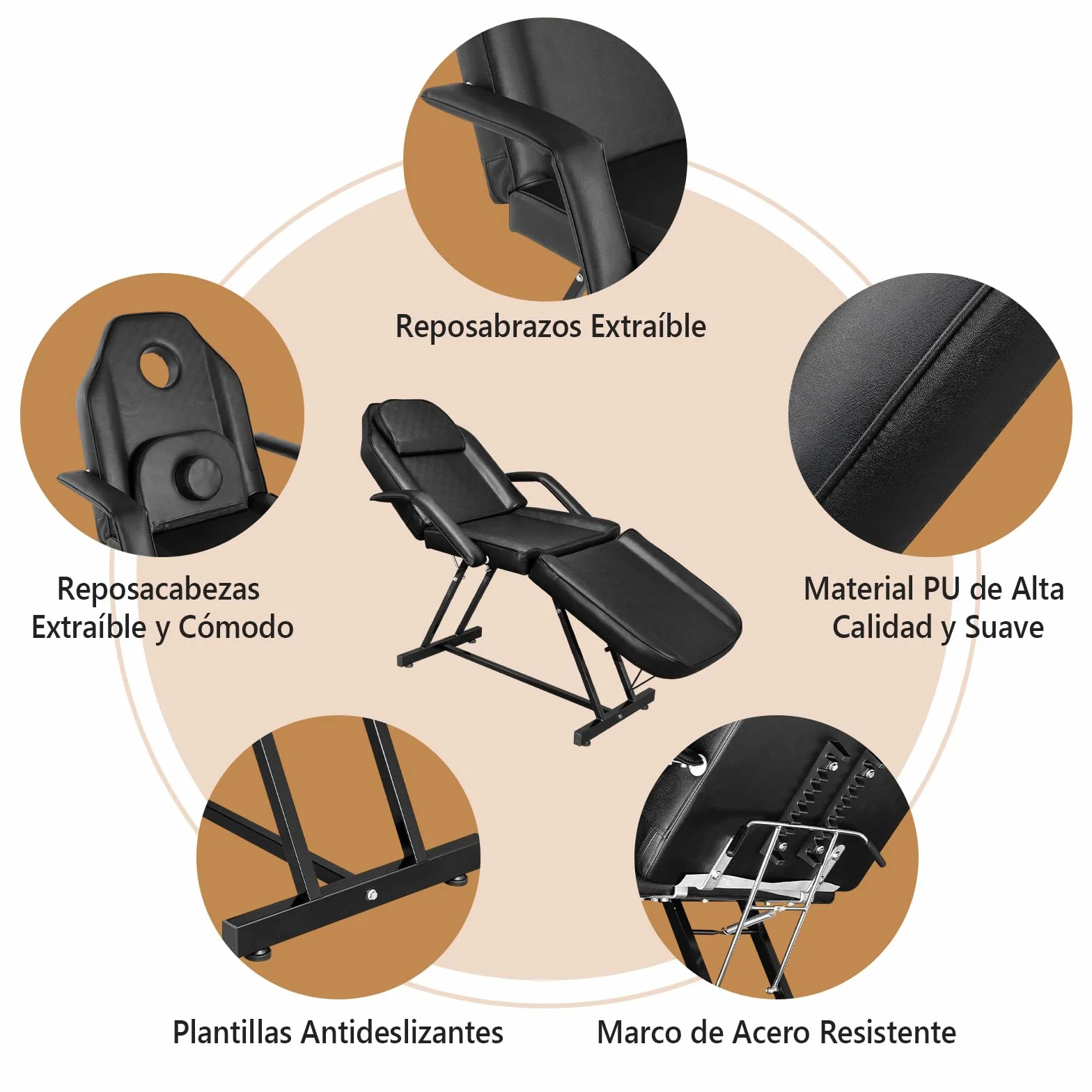 Bonnlo Camilla Masaje Ajustable, Cama de Masaje para Salones de Belleza, SPA, Negro