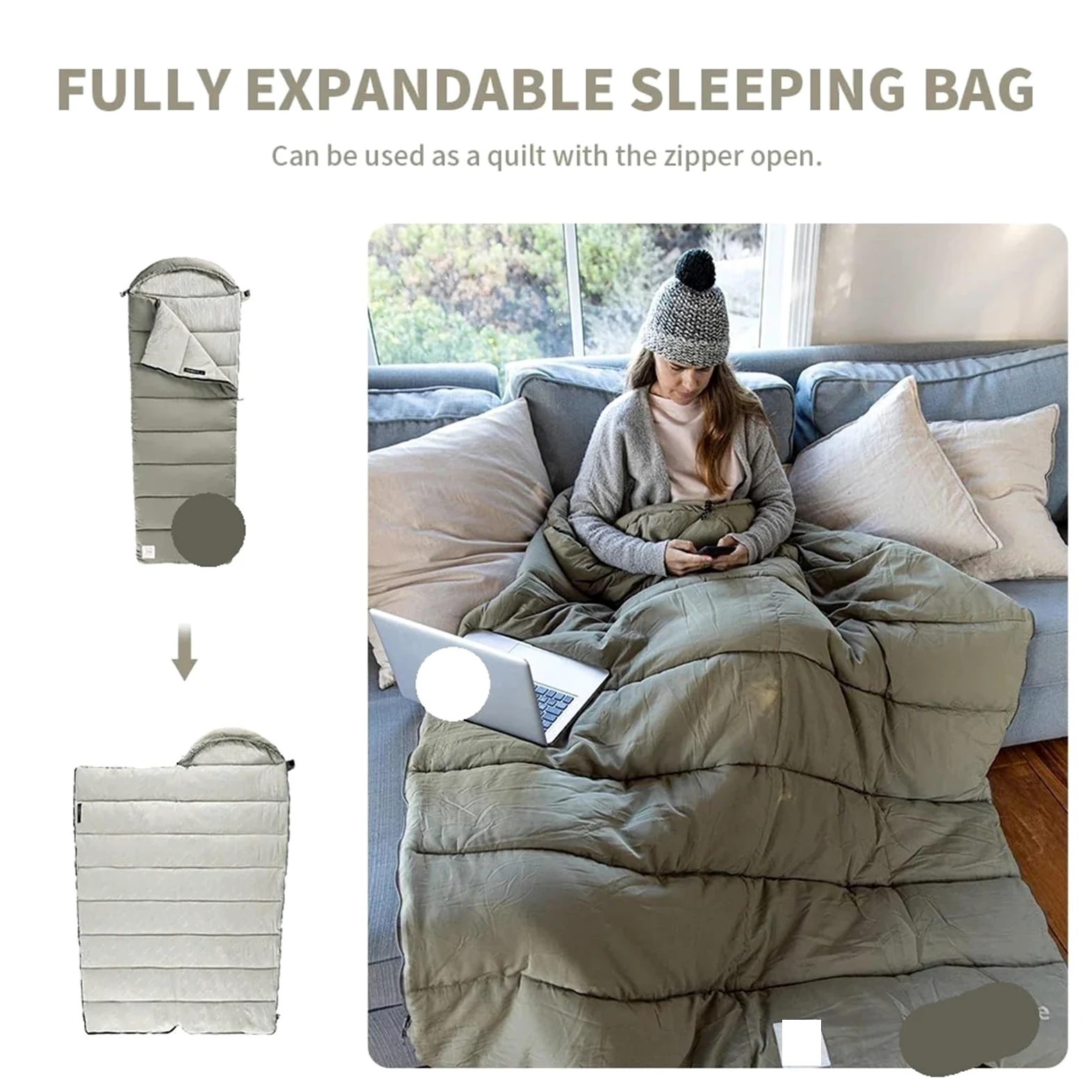 Saco De Dormir Saco de Dormir Ligero, Saco de Dormir Doble for Acampar, Saco de Dormir de Invierno Lavable a máquina Sleeping Bag para Camping Y Senderismo(Light Yellow)