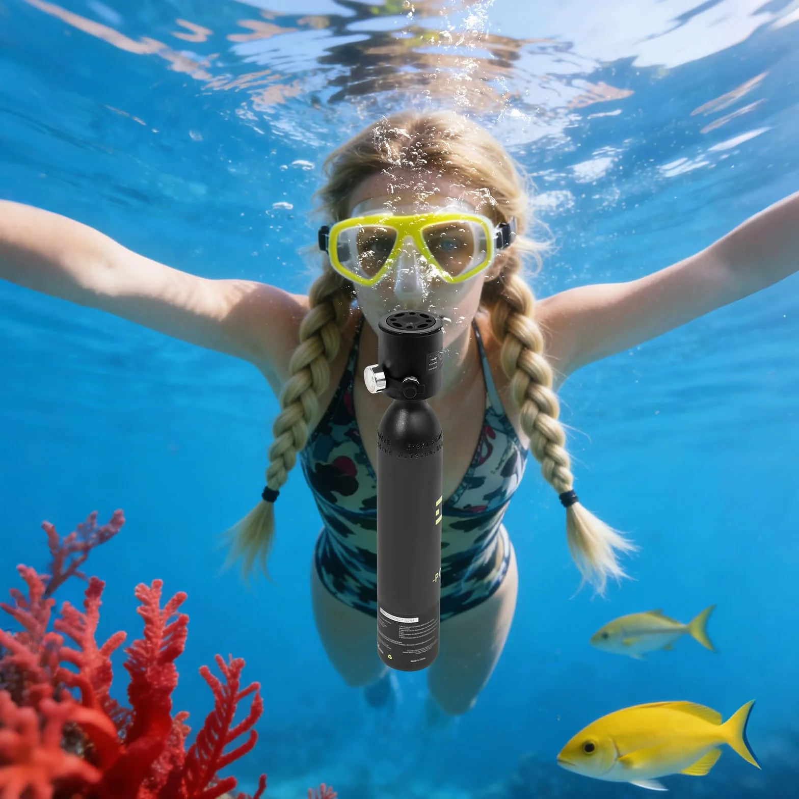 Mini botella de buceo de 0,5 l, pequeña botella de oxígeno sumergible con bomba de mano de alta presión, botella de buceo portátil, reutilizable, para esnórquel, rescate de agua, ayuda respiratoria de