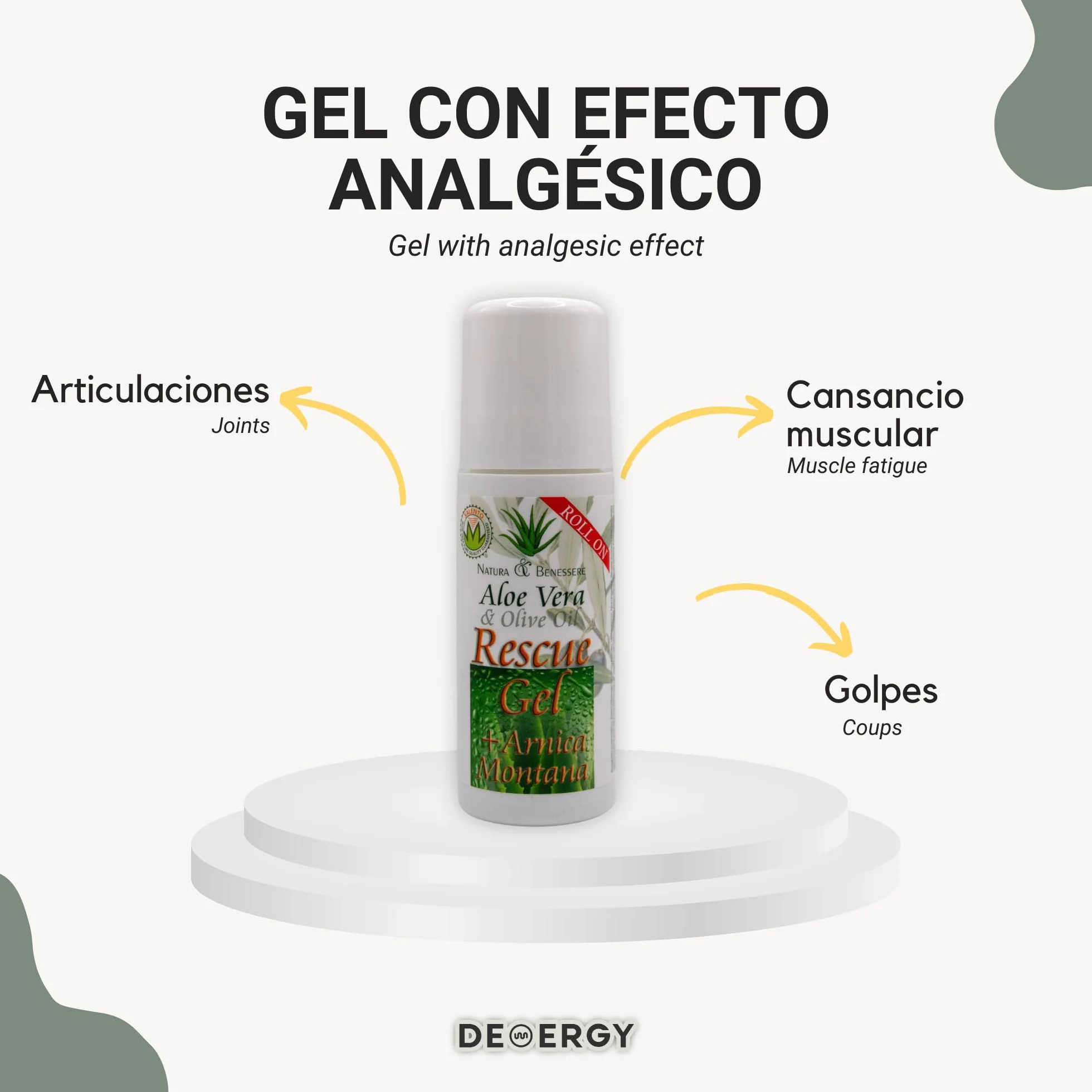 DEMERGY Sin Dolor Rescue Gel Aloe Vera Arnica Roll On 4 Pack Alivio Dolor Articulaciones Músculos Antiinflamatorio