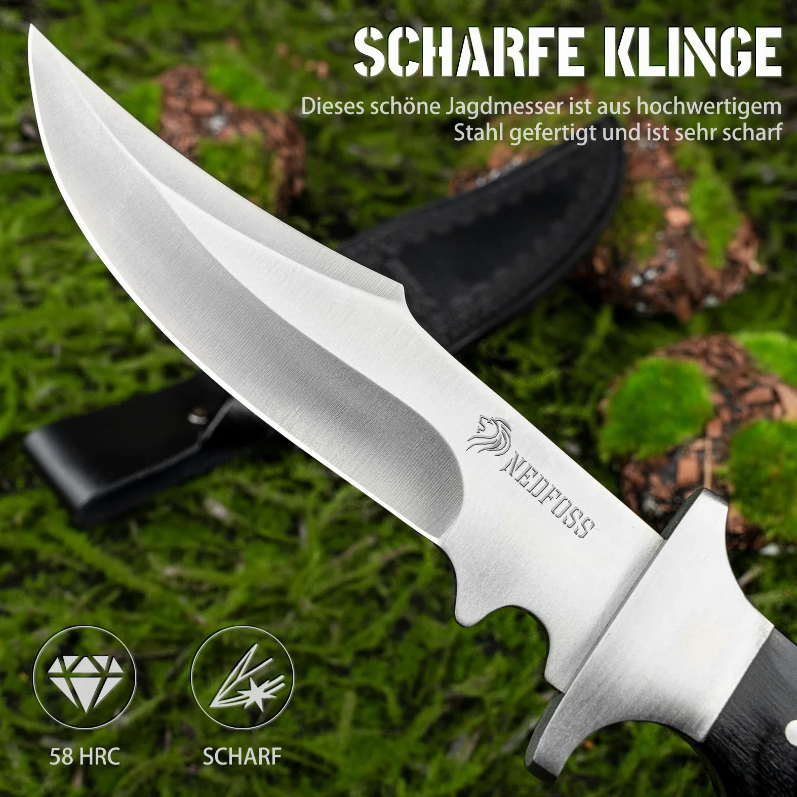 NedFoss TIGER cuchillo supervivencia, cuchillo bushcraft,cuchillo de caza,cuchillo camping,Hoja fija afilada para exteriores, full tang, acampada supervivencia