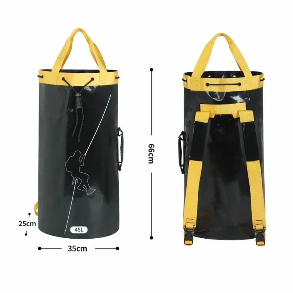 Bolsa de cuerda de 30L/45L/55L de capacidad para senderismo y espeleología, hecha de material impermeable y resistente al desgaste (45L negro)