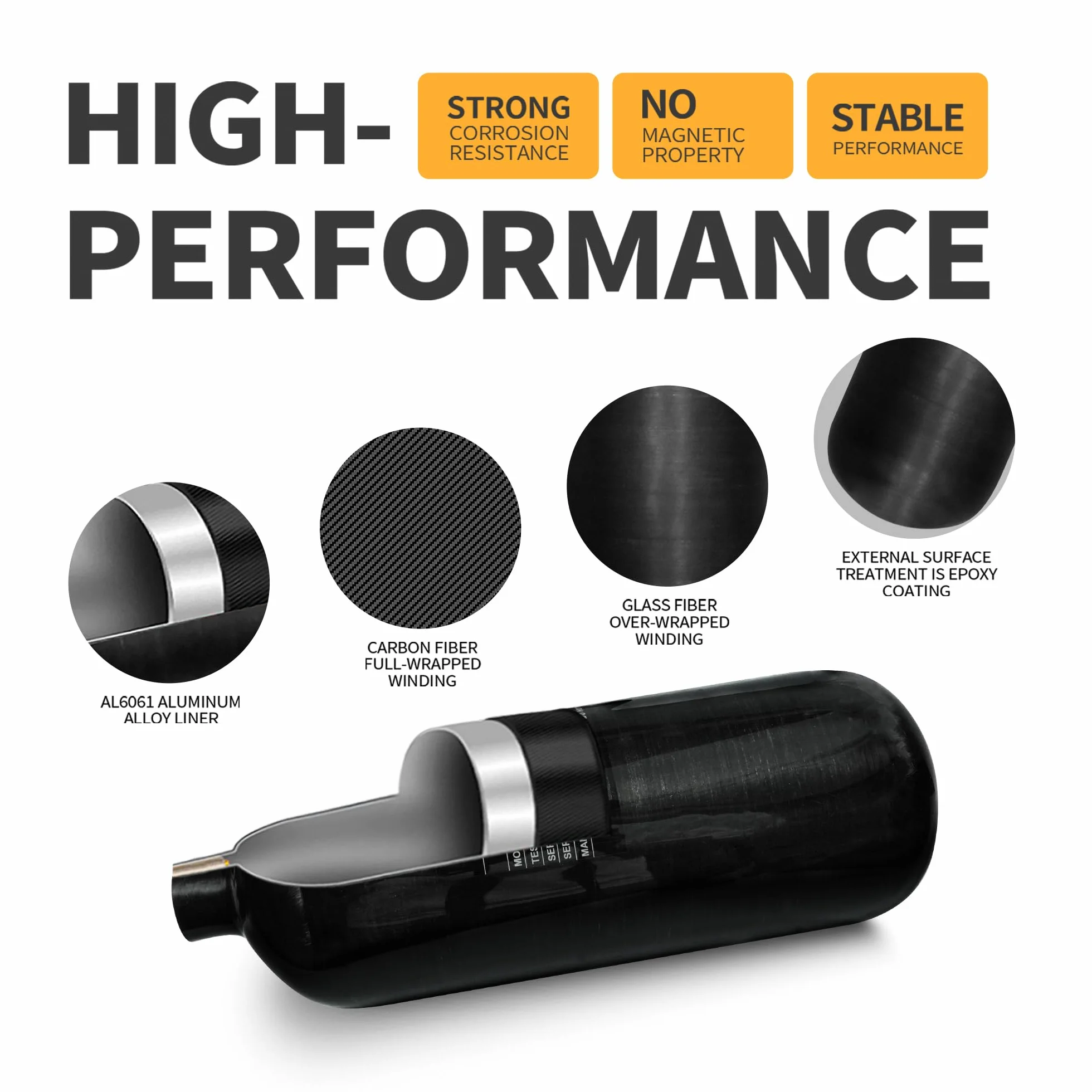 TUXING Depósito de aire HPA de fibra de carbono de 4500 psi, 2 l, 122 Cu con válvula reguladora de relleno PCP, para tanque de buceo Pcp Air Rifle (Empty Bottle), M18 x 1,5