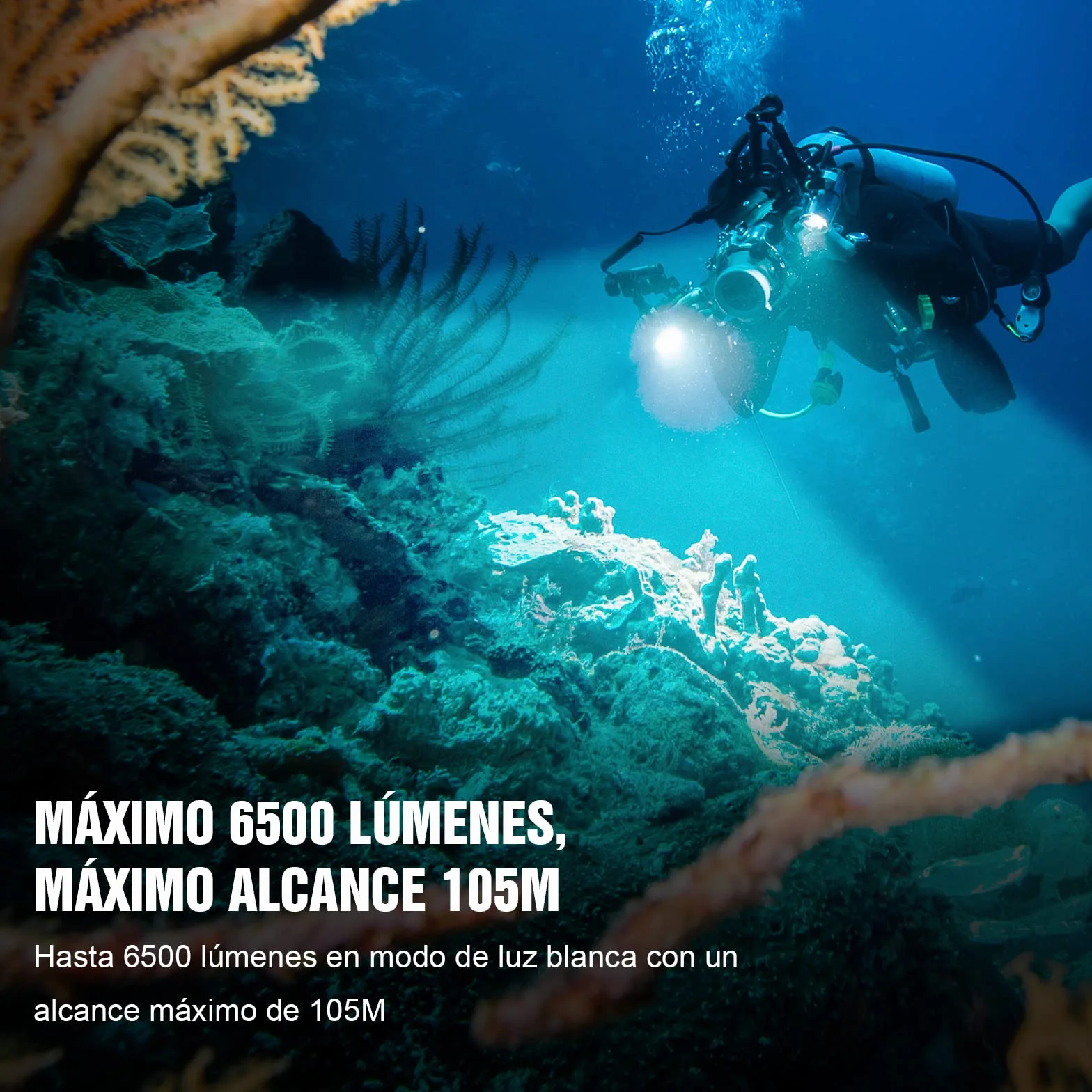 Linterna de Buceo, TrustFire DF50 Kit Antorcha de Buceo Recargable 6500 Lúmenes, Linterna Sumergible 70M Impermeable, 3 Tipos Diferentes de Iluminación（Luz de Blanca, UV, Roja）