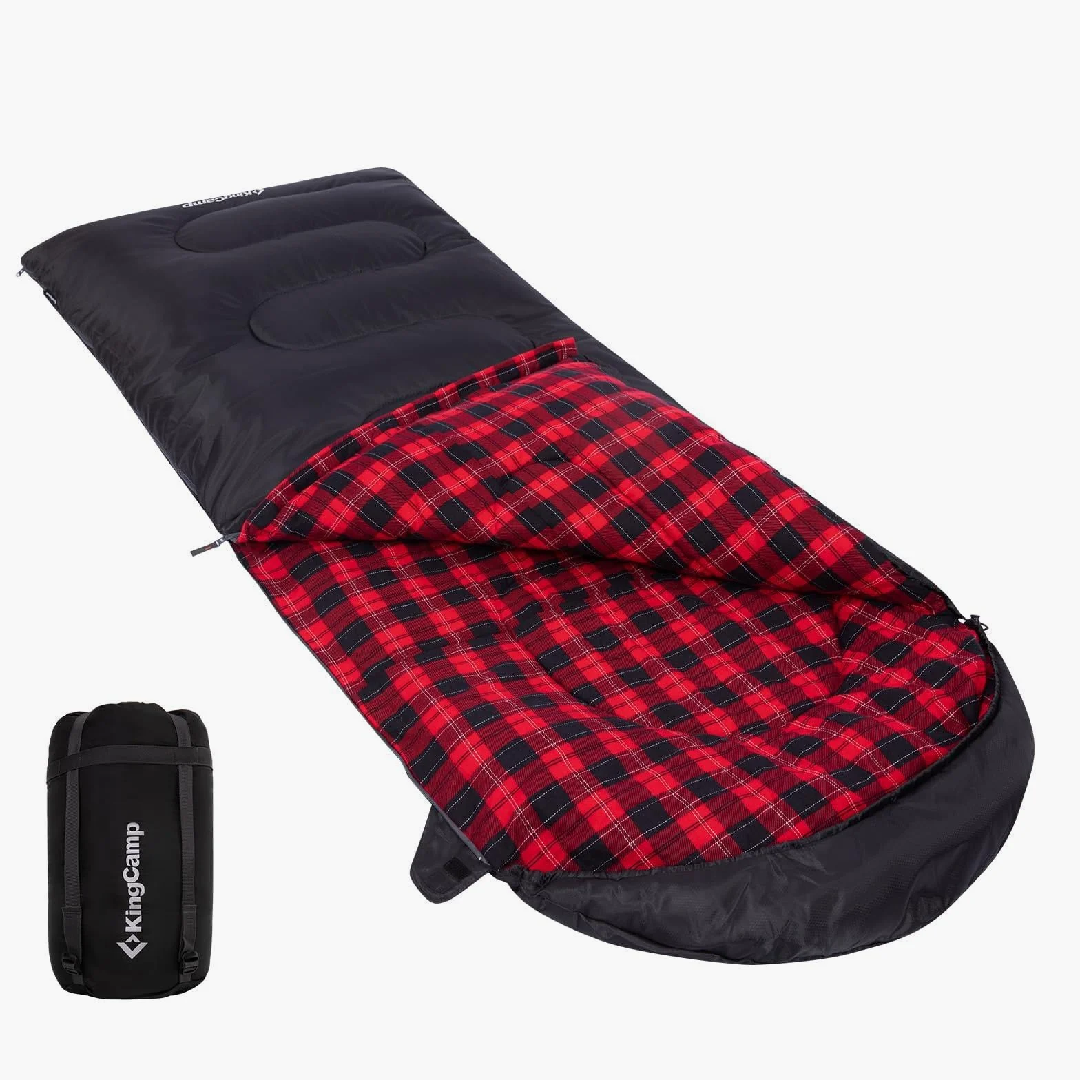 KingCamp for Adults, Winter | Flannel Lined Cold Weather 4 Season Sleeping Bag Sacos de Dormir Grandes y Altos, Ligeros, Resistentes al Agua para Camping, mochileros, Senderismo, Color Negro Derecho